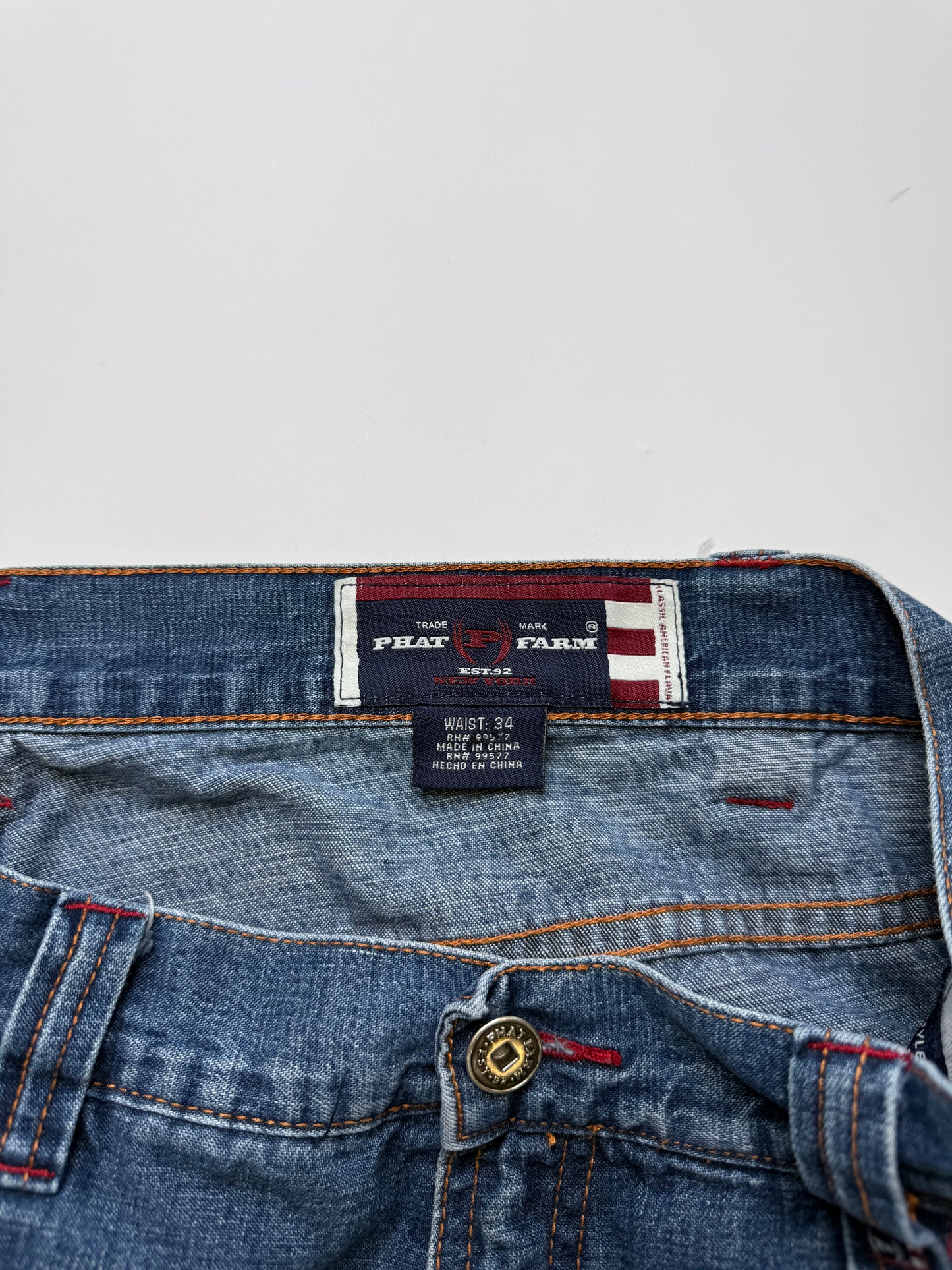 PHAT FARM CARGO DENIM SHORTS – BLUE WASH (34)