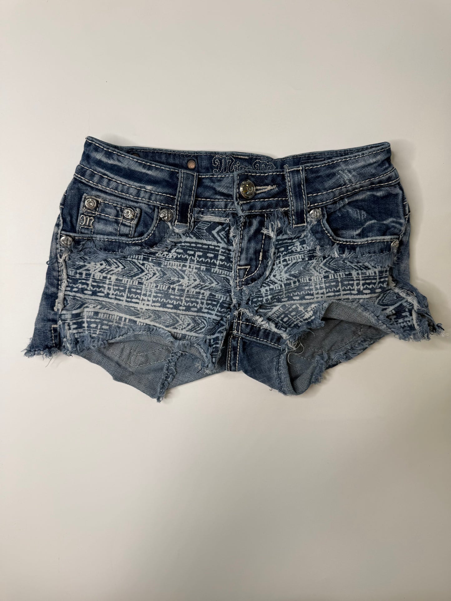 MISS ME VINTAGE AZTEC PRINT DENIM SHORTS