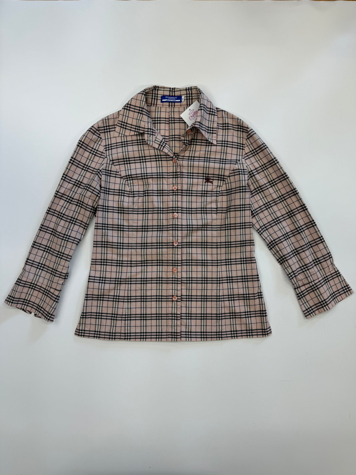 BURBERRY LIGHT PINK SIGNATURE CHECKERED SHIRT (S)