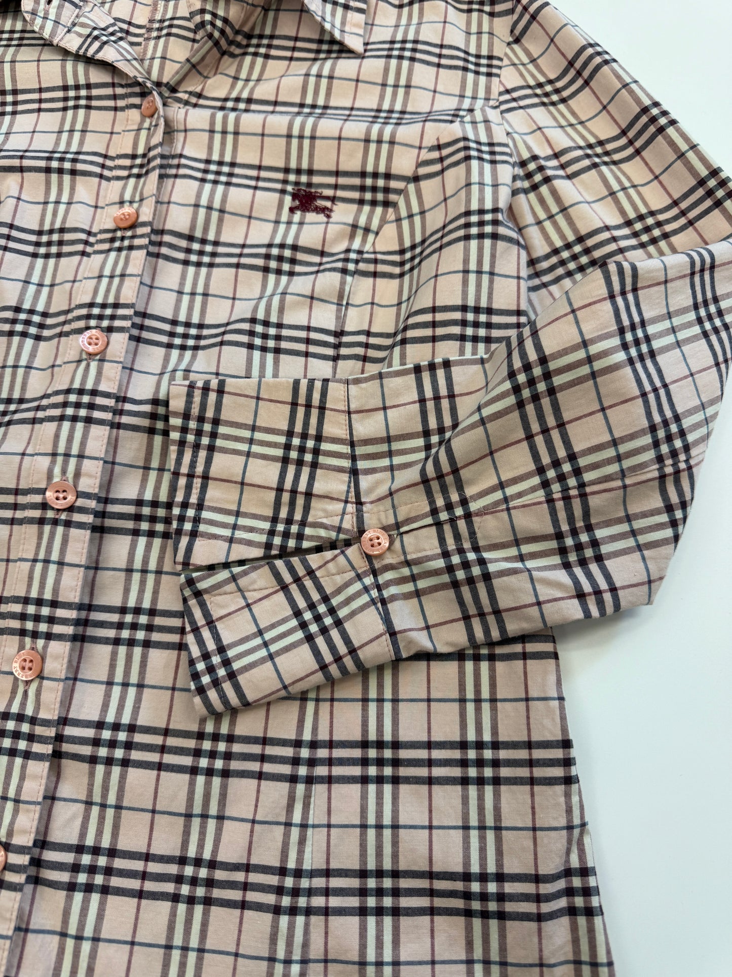 BURBERRY LIGHT PINK SIGNATURE CHECKERED SHIRT (S)