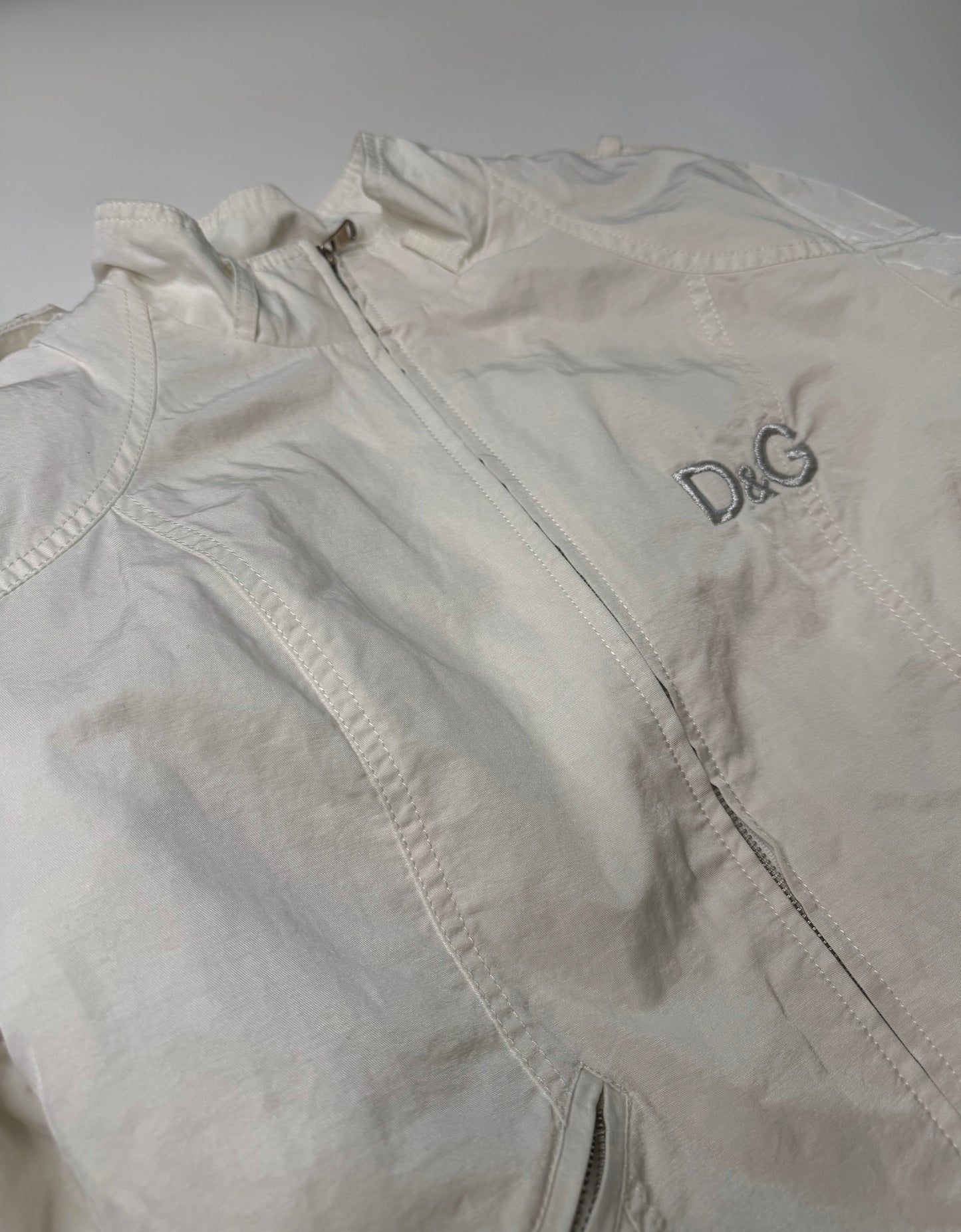 D&G VINTAGE WHITE ZIP MOTO JACKET
