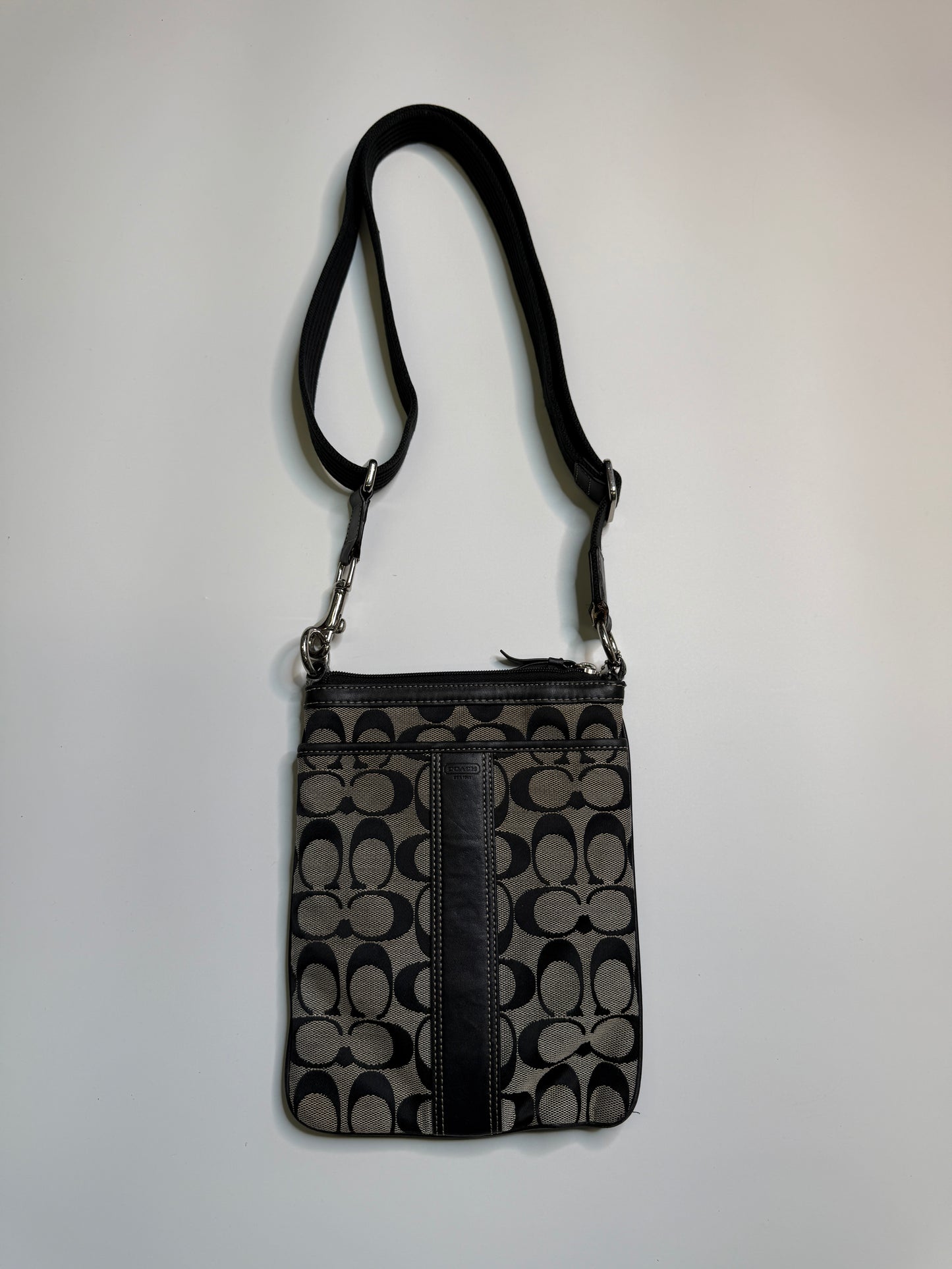COACH MONOGRAM CROSSBODY BAG WITH REAL LEATHER PARTS