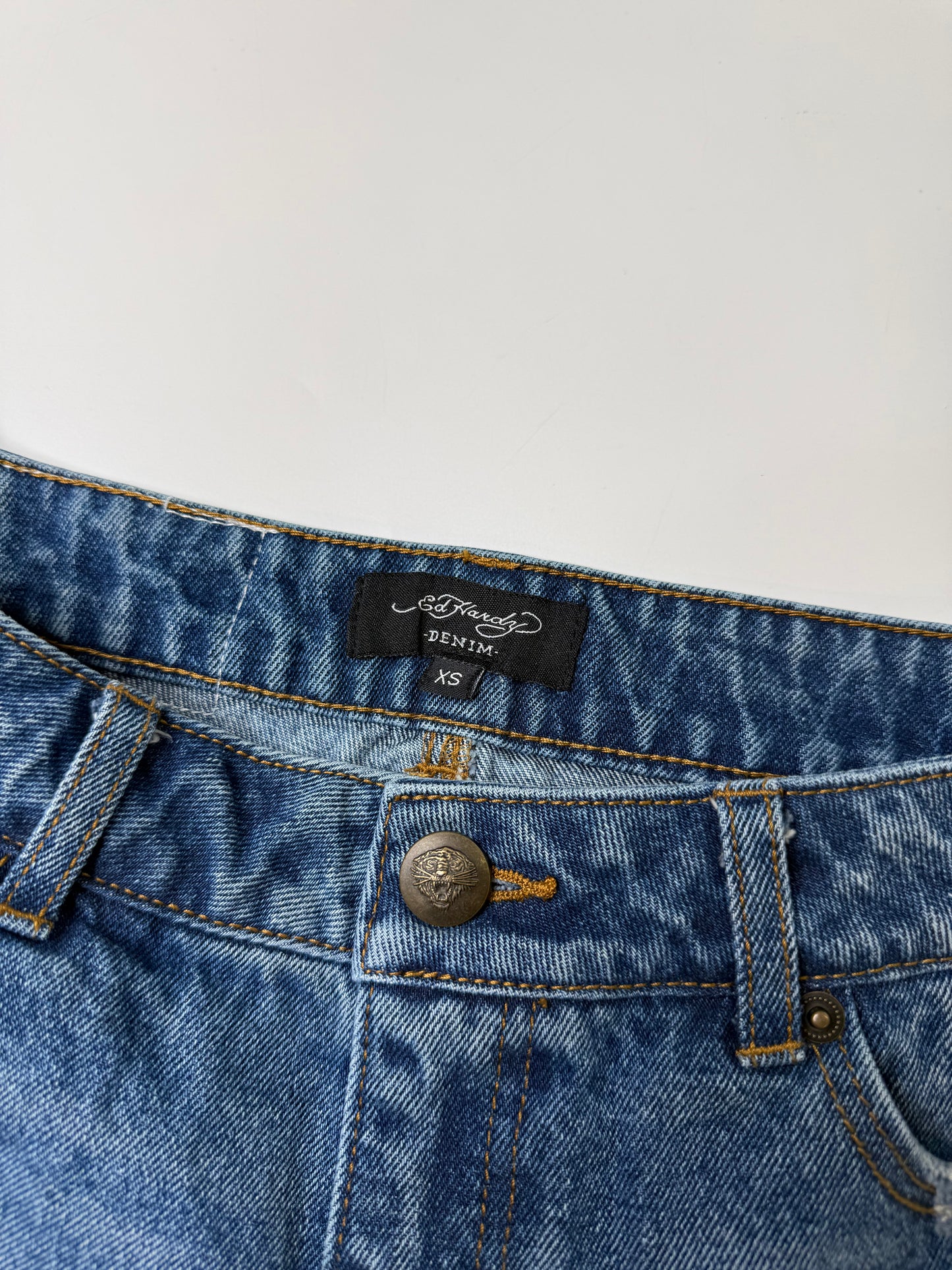 ED HARDY DENIM CUTOFF SHORTS BLUE (XS)