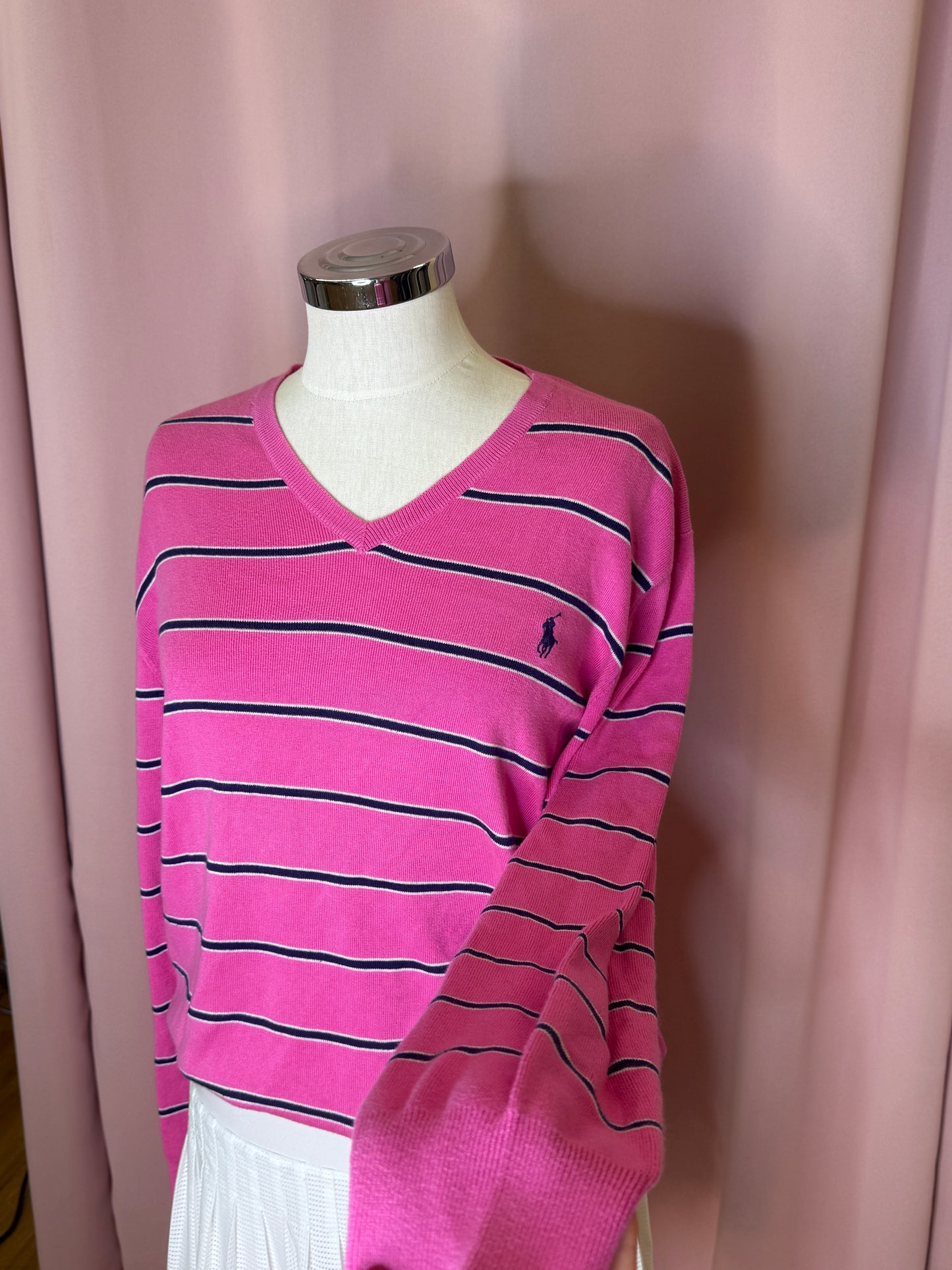 STRIPED RALPH LAUREN SWEATER PINK (M)