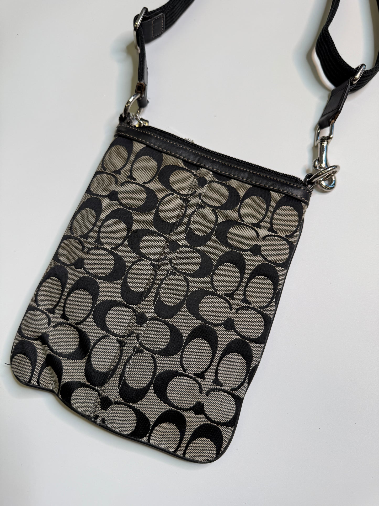 COACH MONOGRAM CROSSBODY BAG WITH REAL LEATHER PARTS