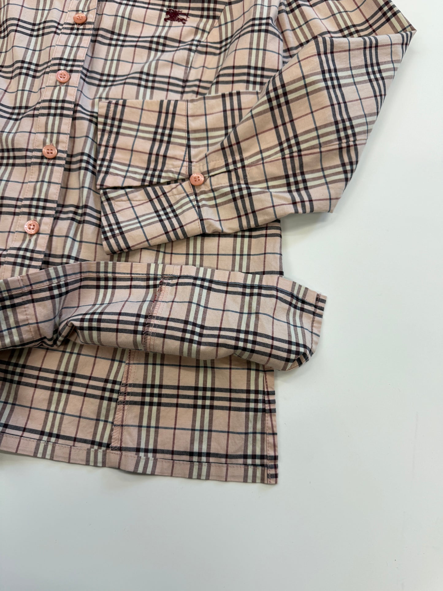 BURBERRY LIGHT PINK SIGNATURE CHECKERED SHIRT (S)