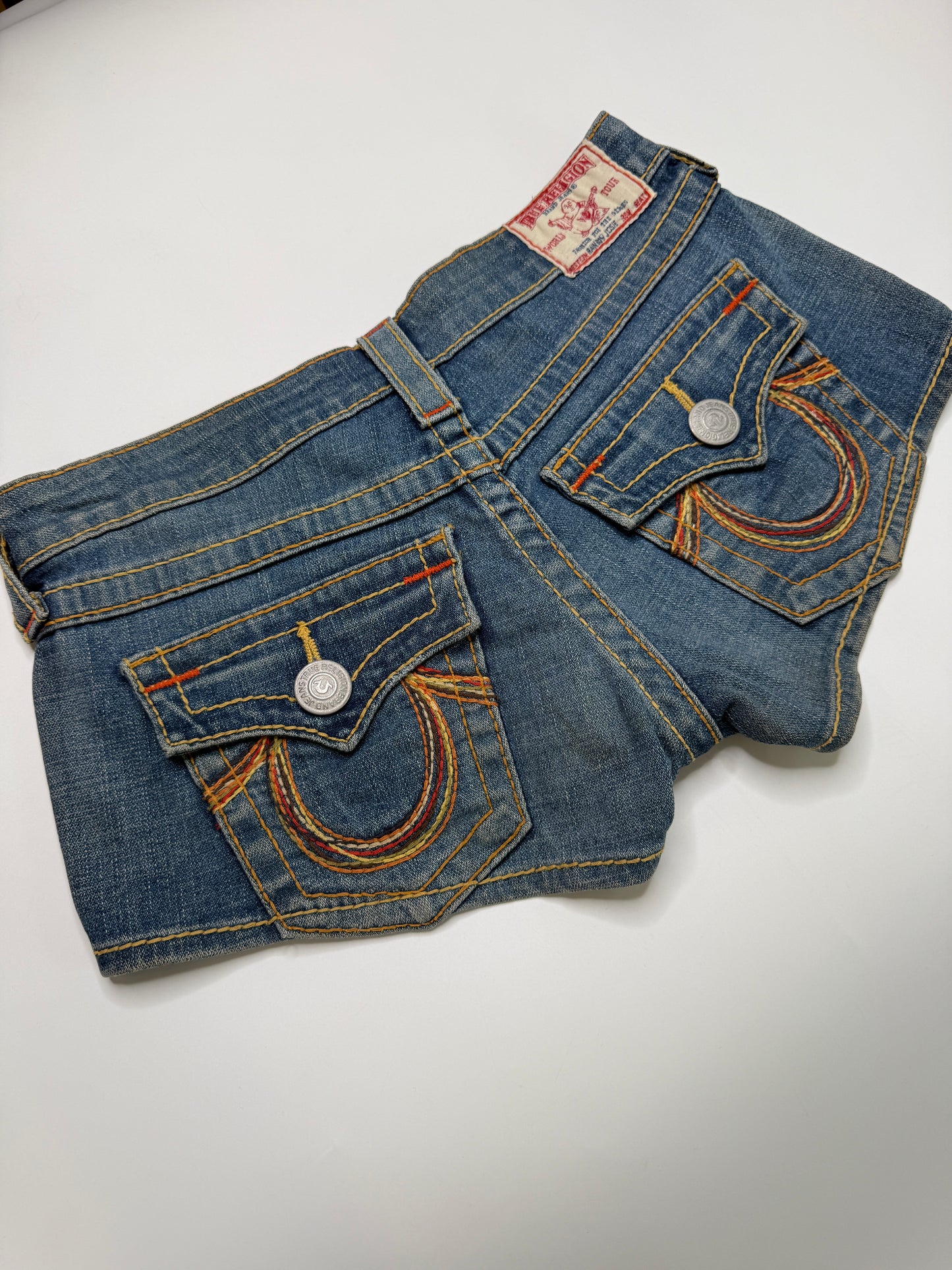 TRUE RELIGION VINTAGE DENIM MICRO SHORTS (24/S)