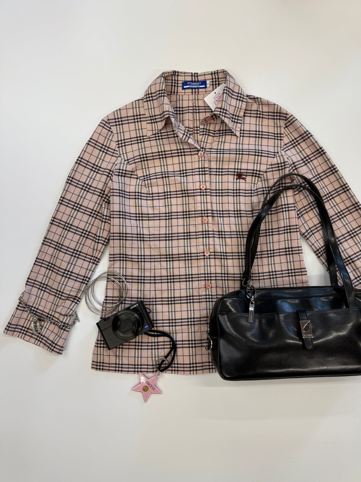 BURBERRY LIGHT PINK SIGNATURE CHECKERED SHIRT (S)