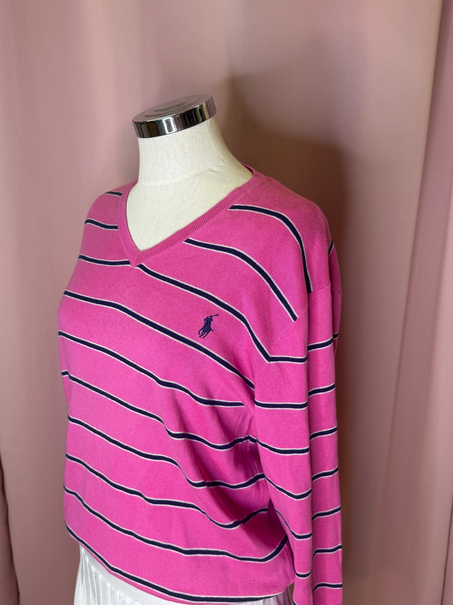 STRIPED RALPH LAUREN SWEATER PINK (M)