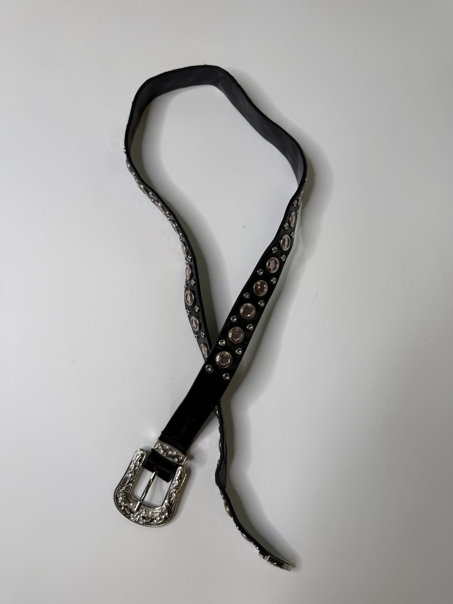MADONNA RHINESTONE STUDDED WESTERN BELT – SILVER BUCKLE BLACK (S-M)