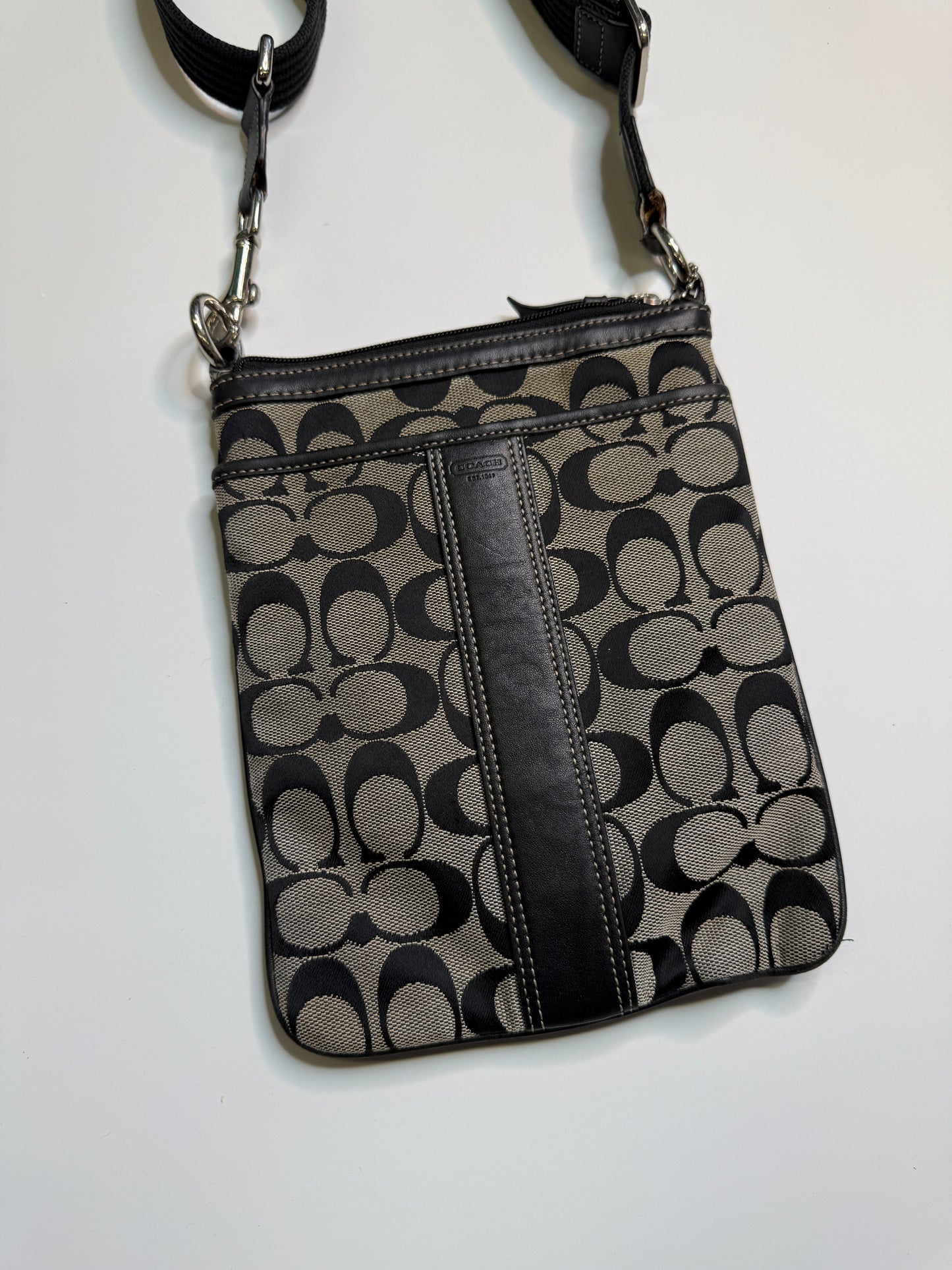 COACH MONOGRAM CROSSBODY BAG WITH REAL LEATHER PARTS