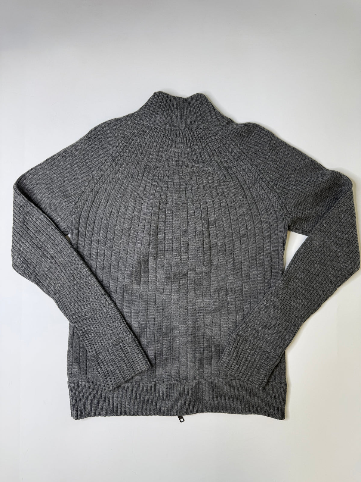 BURBERRY LONDON RIBBED ZIP CARDIGAN GREY (M)