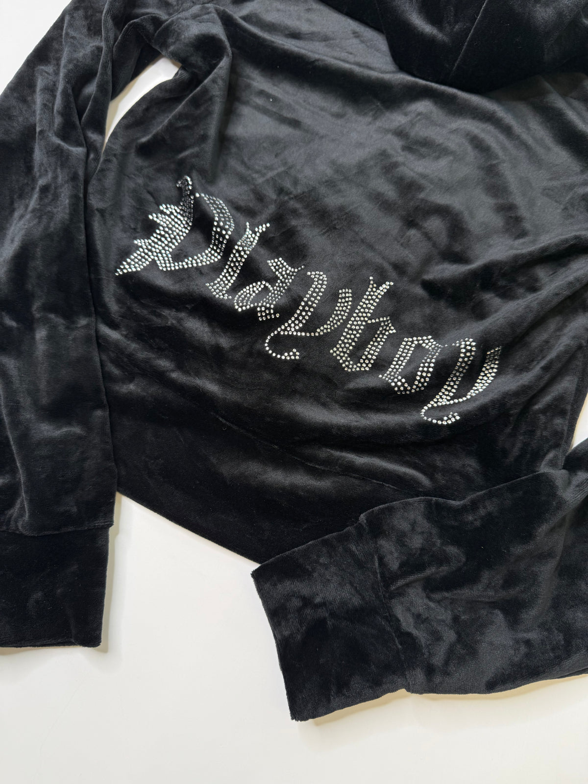 PLAYBOY RHINESTONE BUNNY VELOUR HOODIE BLACK (S)
