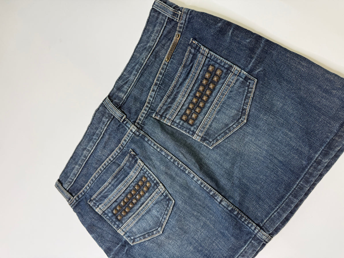 JUICY COUTURE VINTAGE STUDDED DENIM MINI SKIRT (27, S/M)
