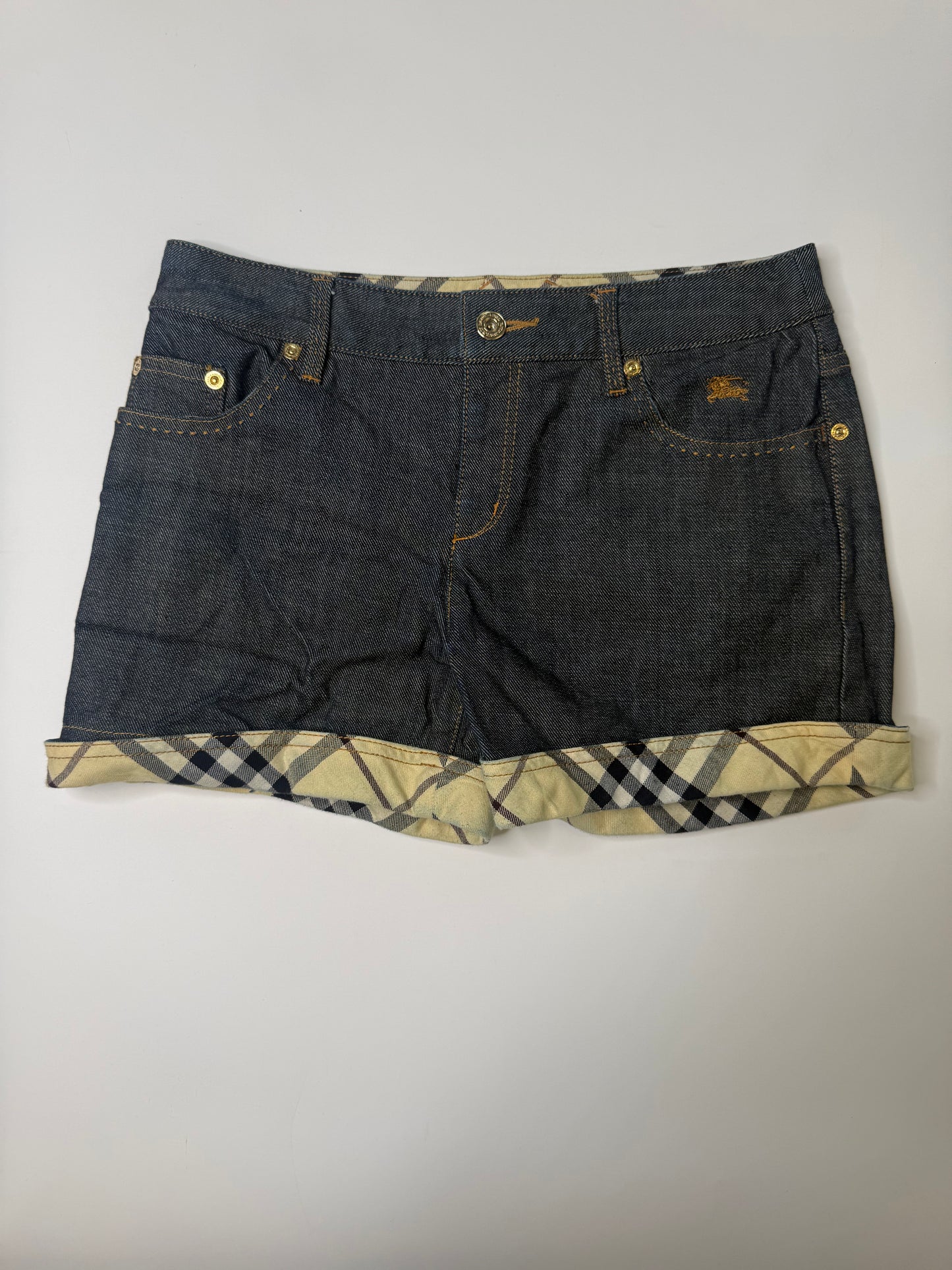 BURBERRY VINTAGE BLUE LABEL NOVA CHECK DENIM SHORTS