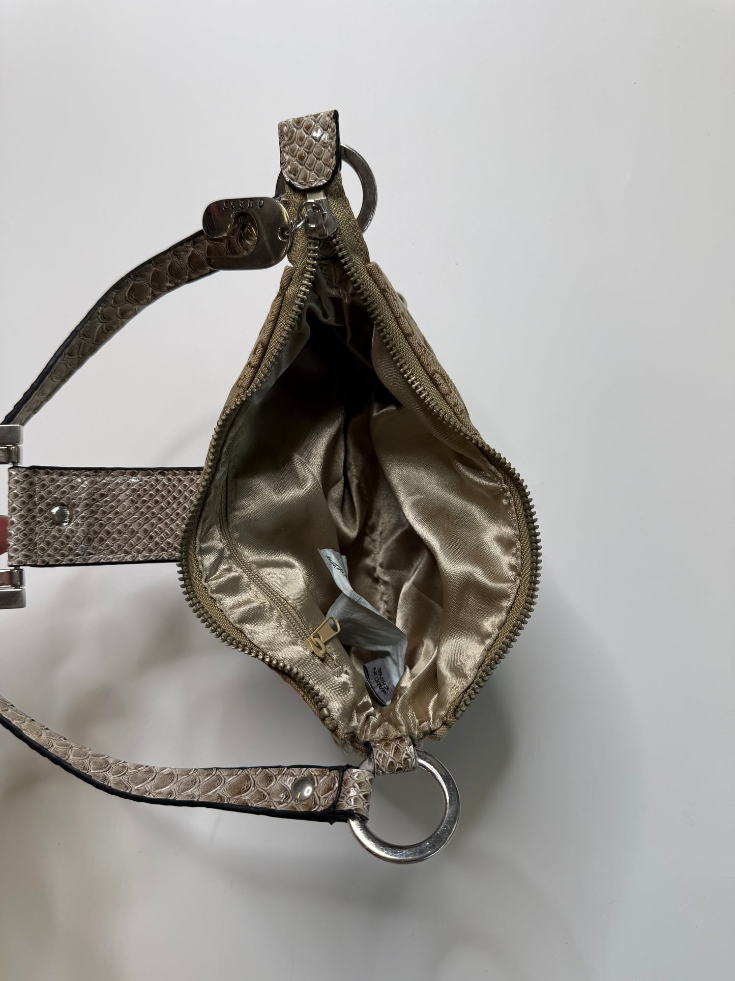 GUESS VINTAGE MONOGRAM CROC-TRIM BAGUETTE BAG