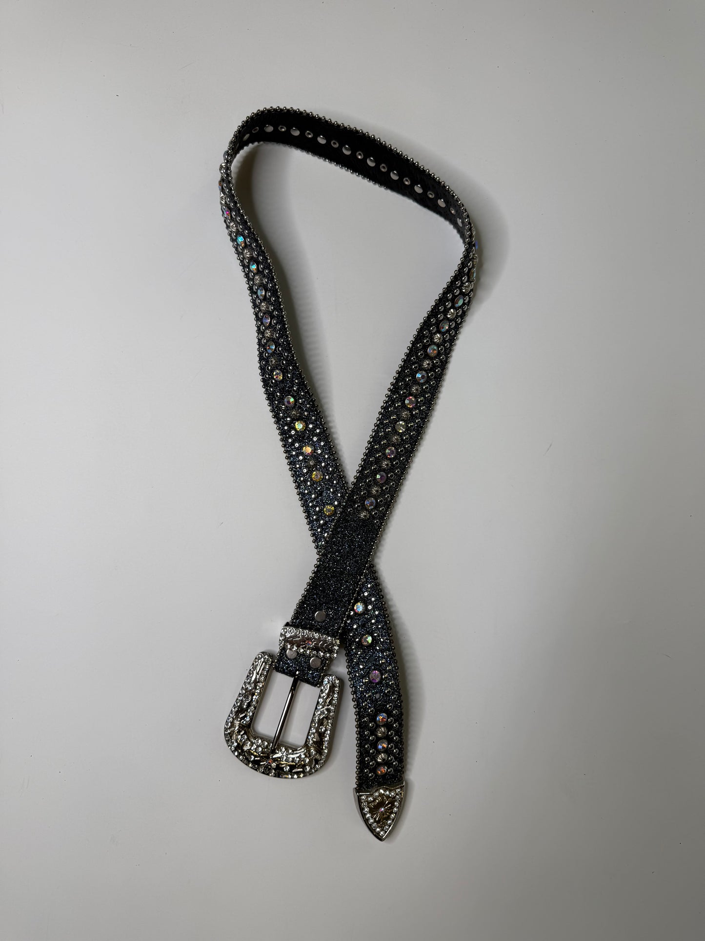 RHINESTONE BLING BELT – CRYSTAL BUCKLE CHARCOAL (M)