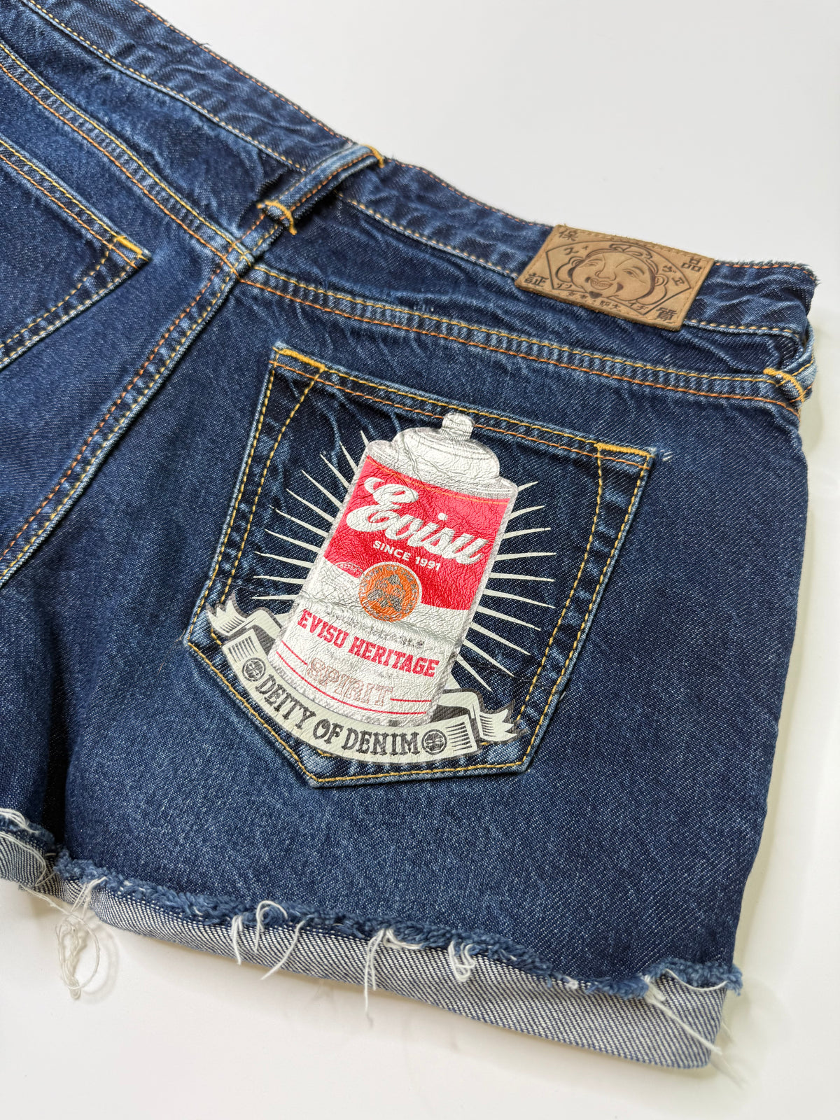 EVISU VINTAGE CUTOFF DENIM SHORTS (25, S/M)