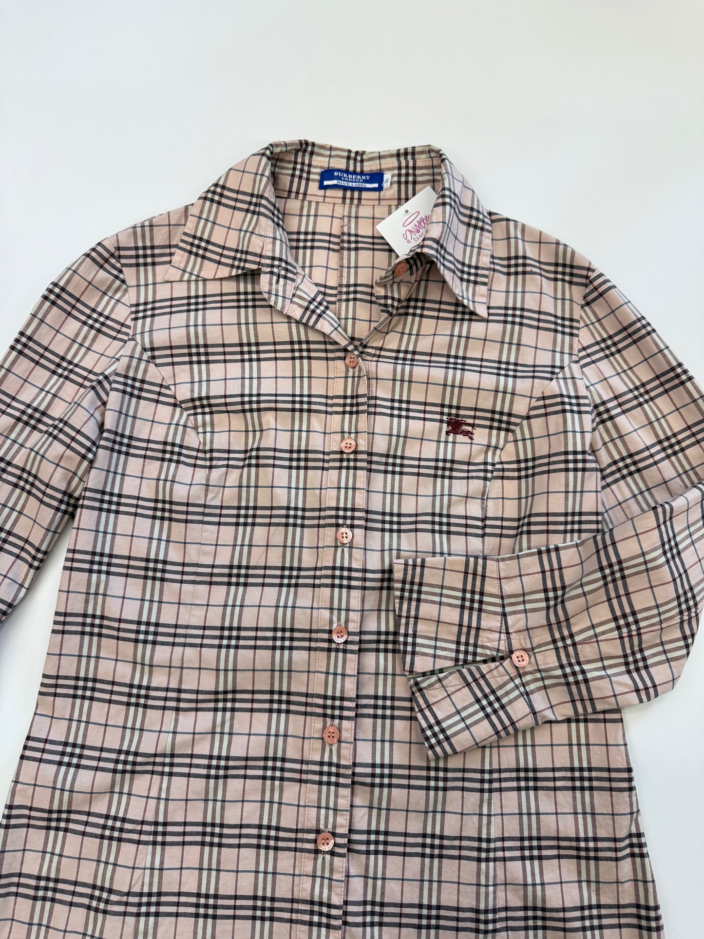 BURBERRY LIGHT PINK SIGNATURE CHECKERED SHIRT (S)