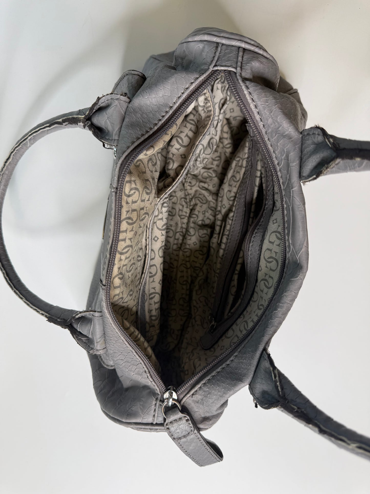 GUESS VINTAGE GREY SNAKE-EMBOSSED SATCHEL