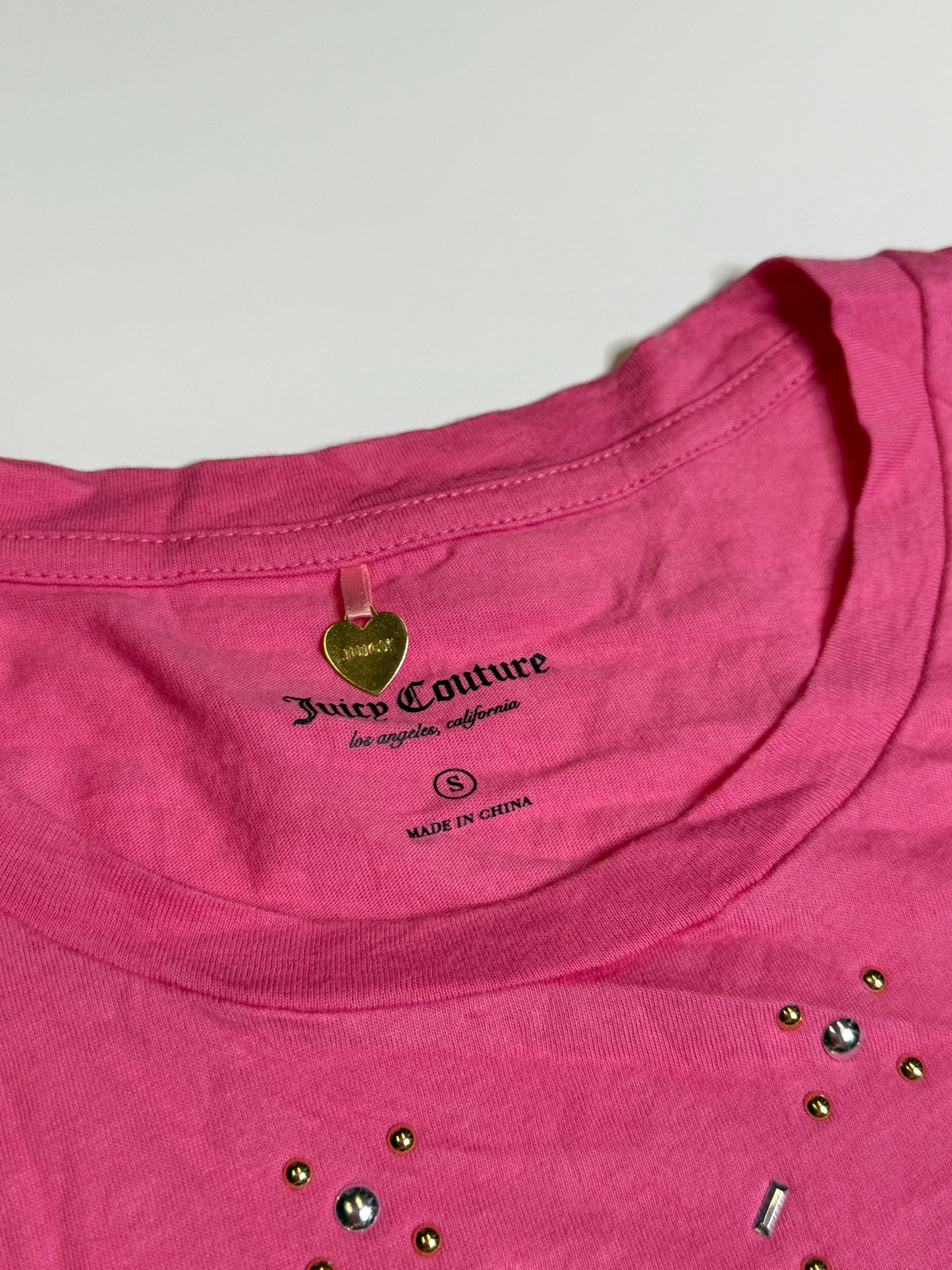 VINTAGE PINK JUICY COUTURE SILVER/GOLD GEMS SHIRT (S)