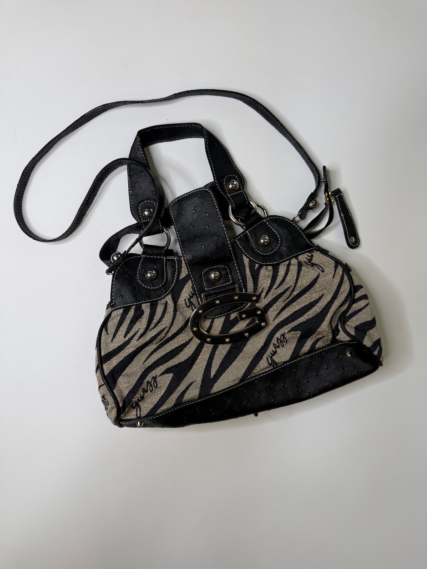 SPECIAL VINTAGE GUESS ZEBRA PRINT SHOULDER BAG (GREY/BLACK)