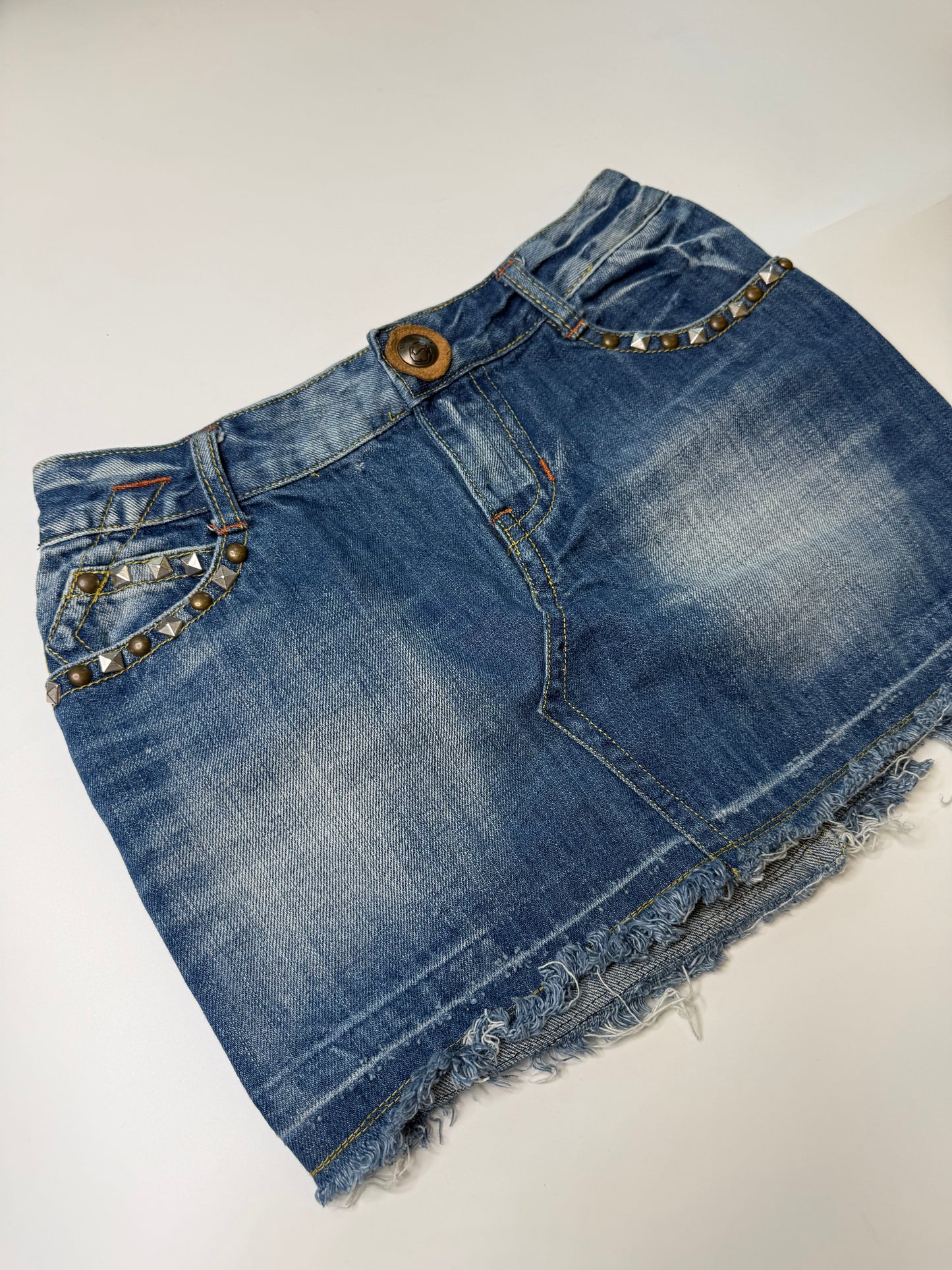 VINTAGE STUDDED DENIM MINI SKIRT
