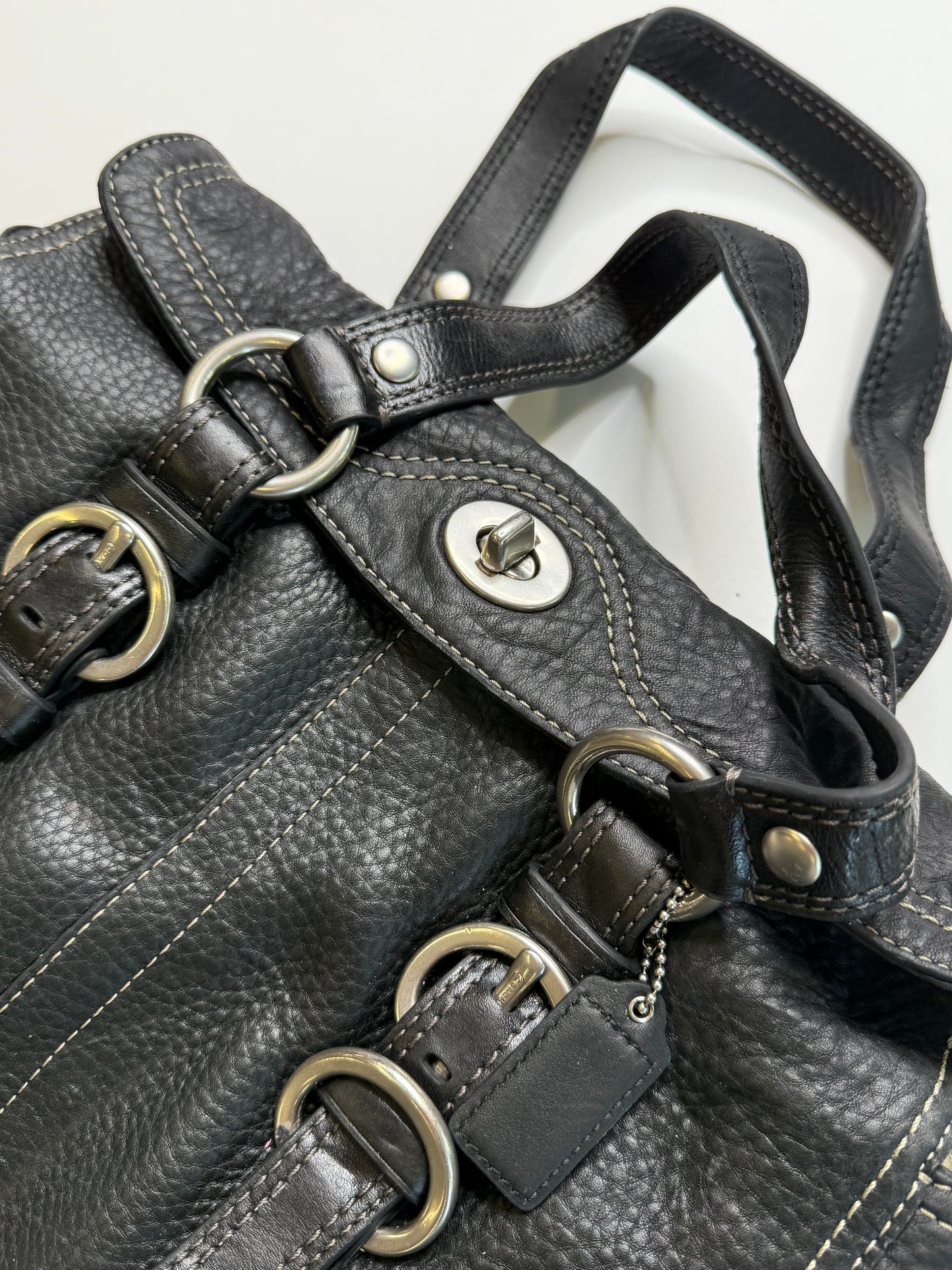 COACH VINTAGE BLACK LEATHER BUCKLE SATCHEL