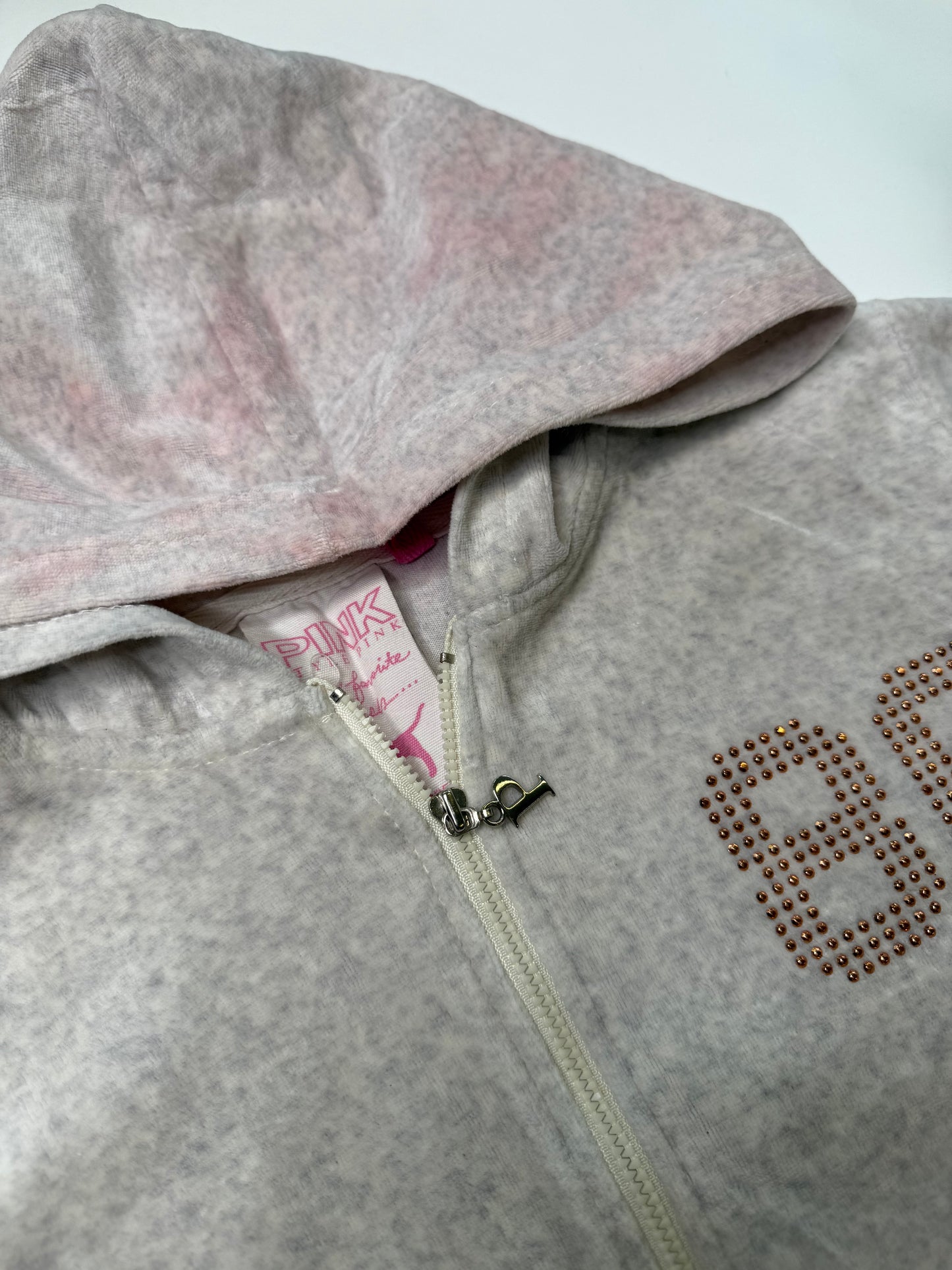 PINK VICTORIA'S SECRET VINTAGE "LOVE PINK" RHINESTONE ZIP HOODIE (L)