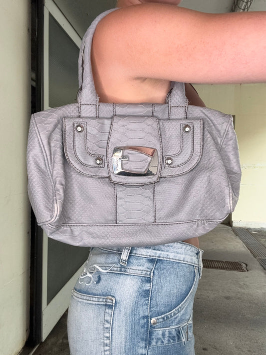 GUESS VINTAGE GREY SNAKE-EMBOSSED SATCHEL