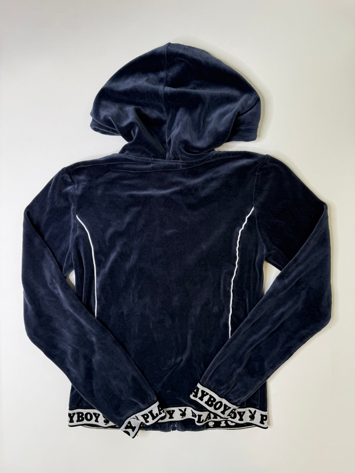 PLAYBOY LOGO BAND VELOUR HOODIE NAVY (S)