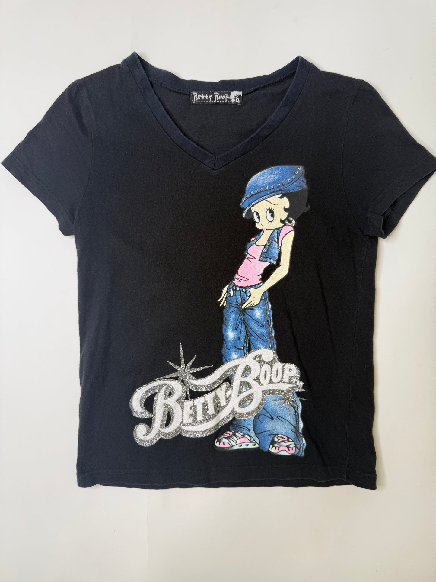 BETTY BOOP VINTAGE GLITTER DENIM GIRL GRAPHIC TEE (M)
