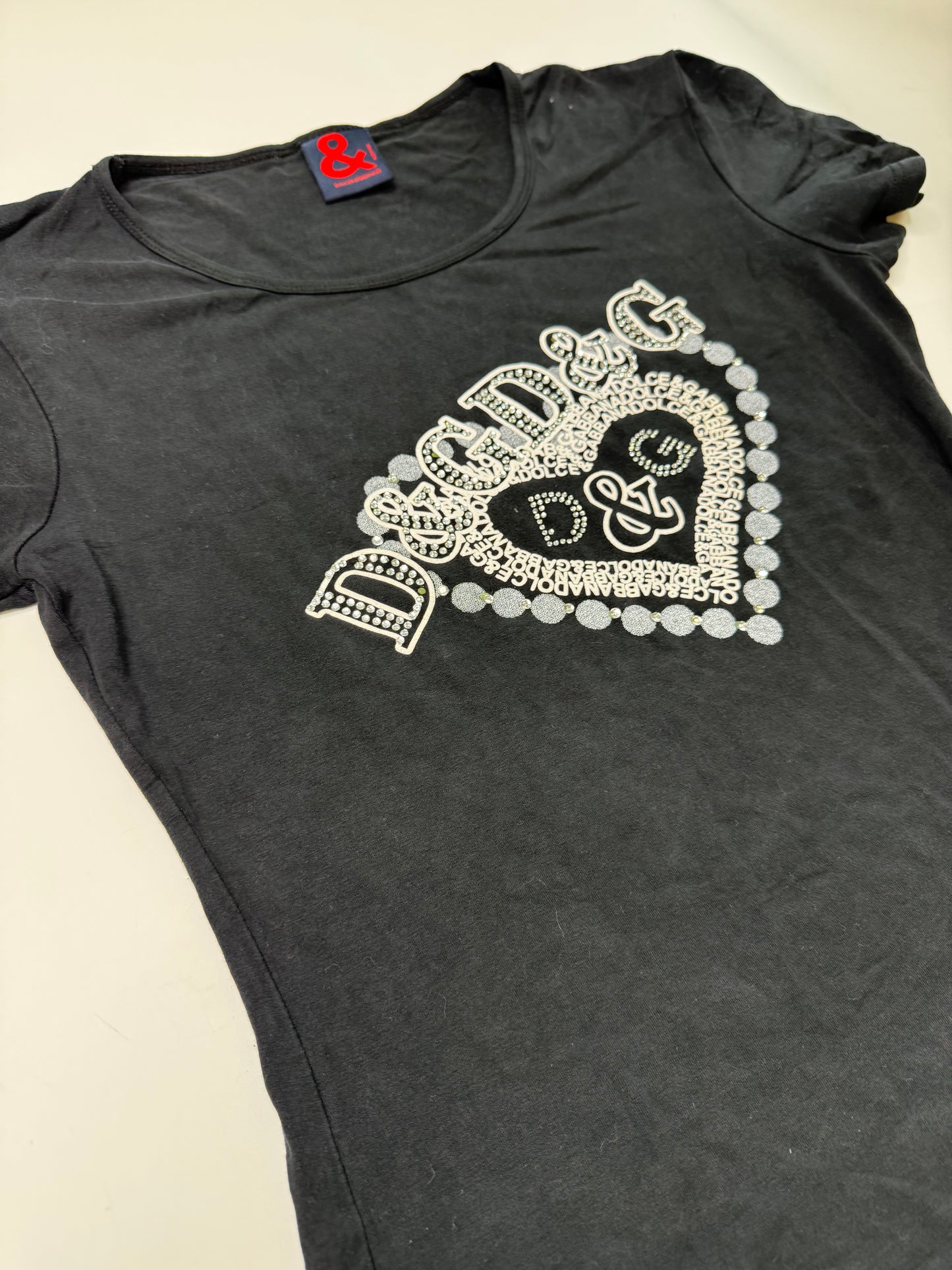 DOLCE & GABBANA VINTAGE RHINESTONE LOGO T-SHIRT (L)