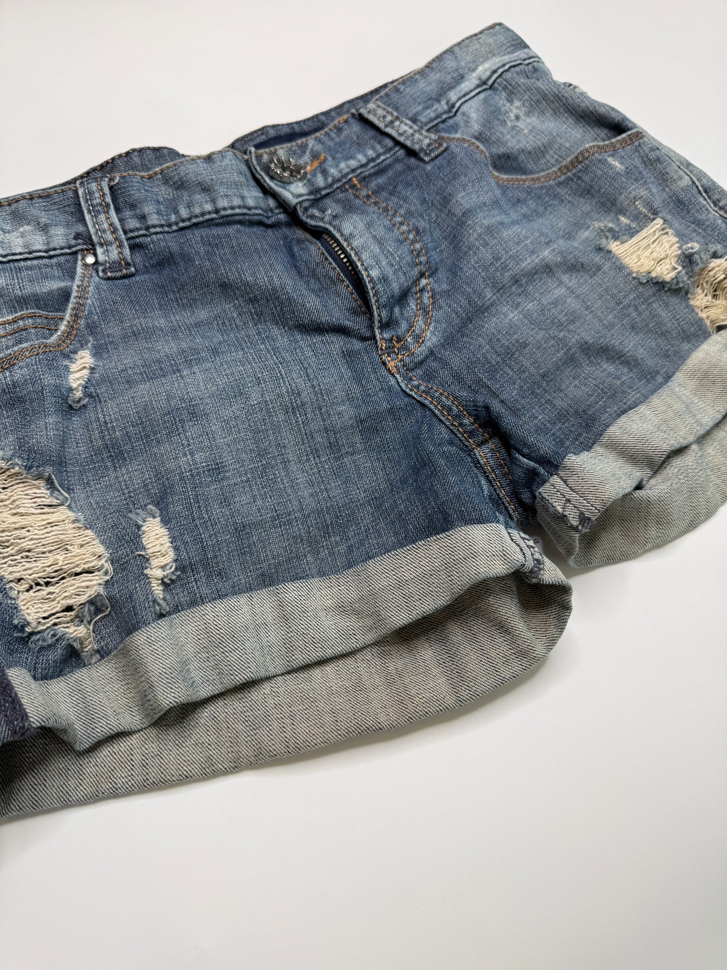 MISS SIXTY VINTAGE DISTRESSED DENIM SHORTS (M)