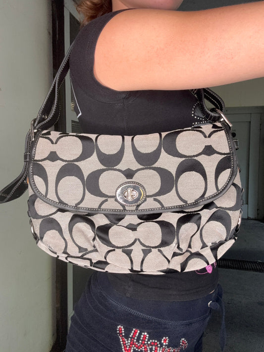COACH SIGNATURE FLAP BAG – GREY BLACK