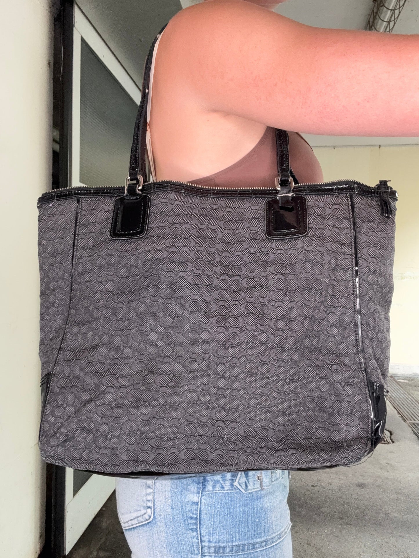 COACH VINTAGE SIGNATURE GREY TOTE BAG