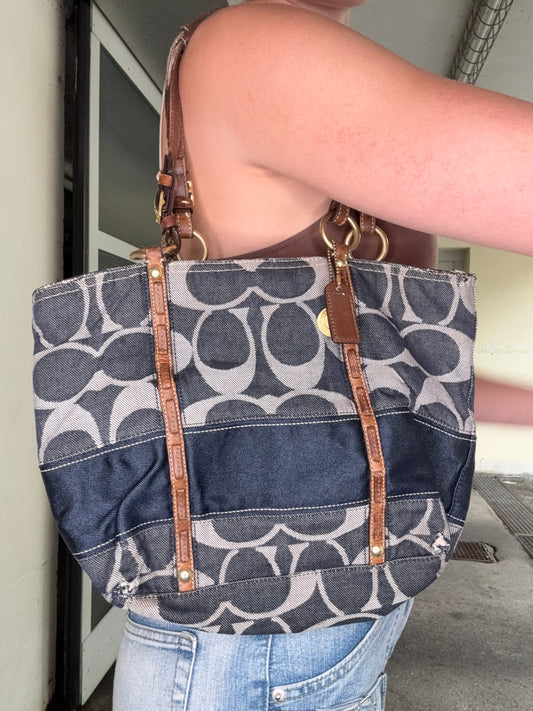 COACH VINTAGE SIGNATURE DENIM TOTE BAG