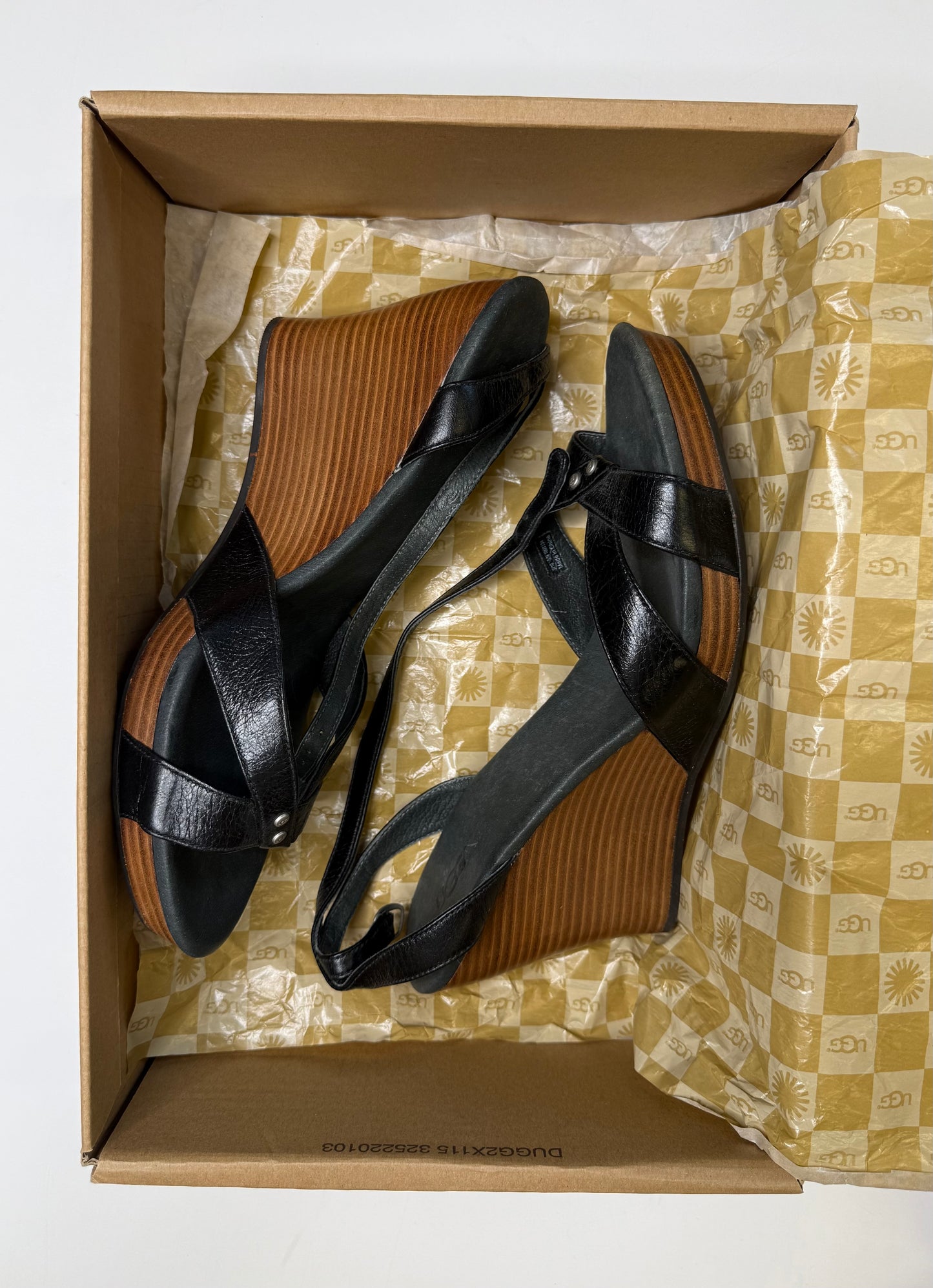 UGG LEATHER WEDGE SANDALS (BLACK)