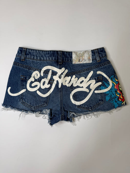 ED HARDY DENIM CUTOFF SHORTS BLUE (XS)