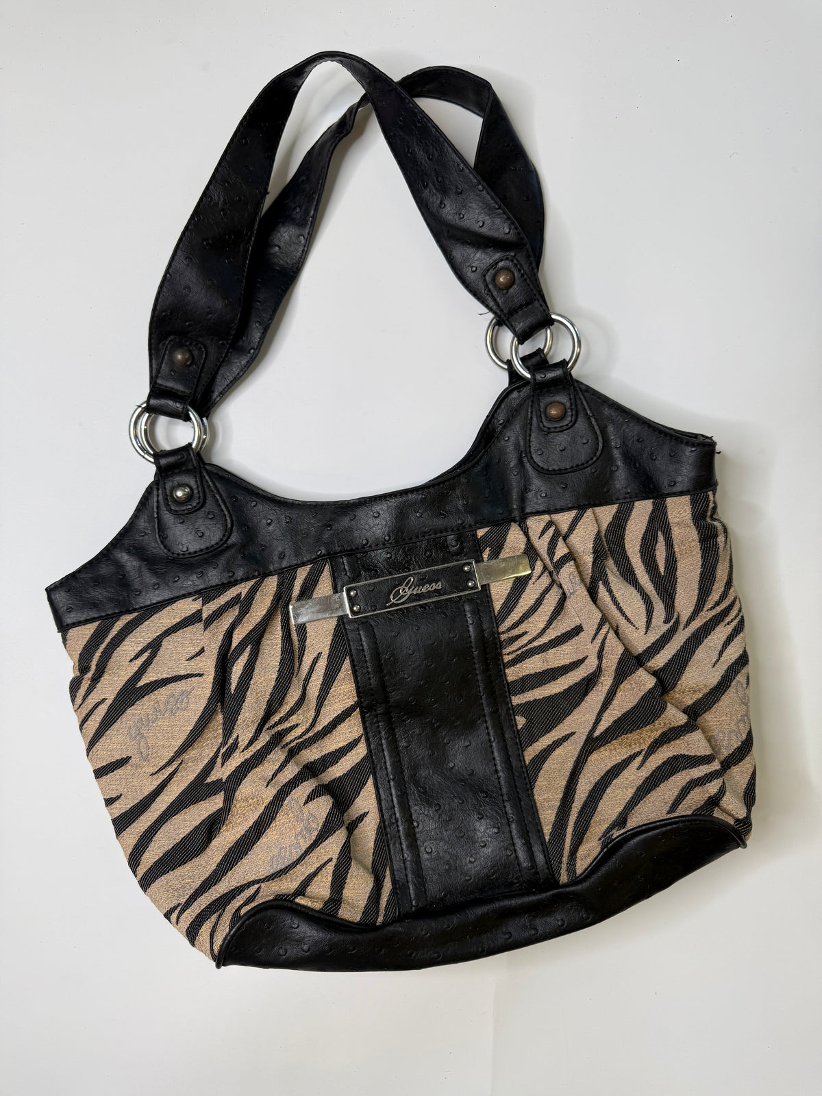 GUESS VINTAGE BLACK TIGER PRINT TOTE BAG