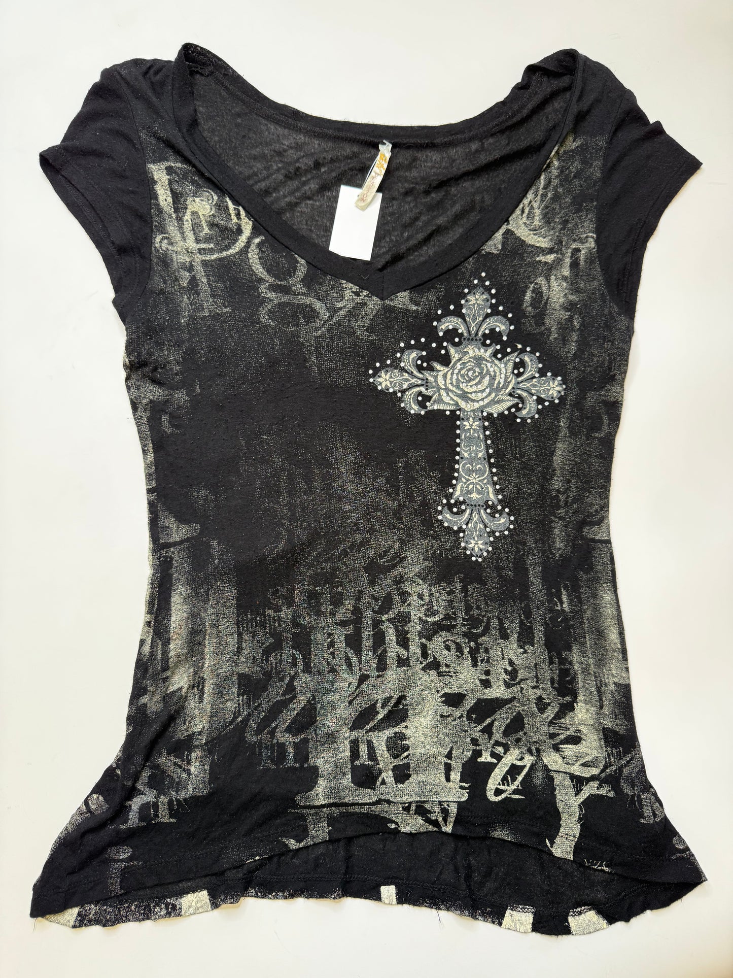 GOTHIC ANGEL WINGS ROSE BURNOUT TEE 2000s (M)