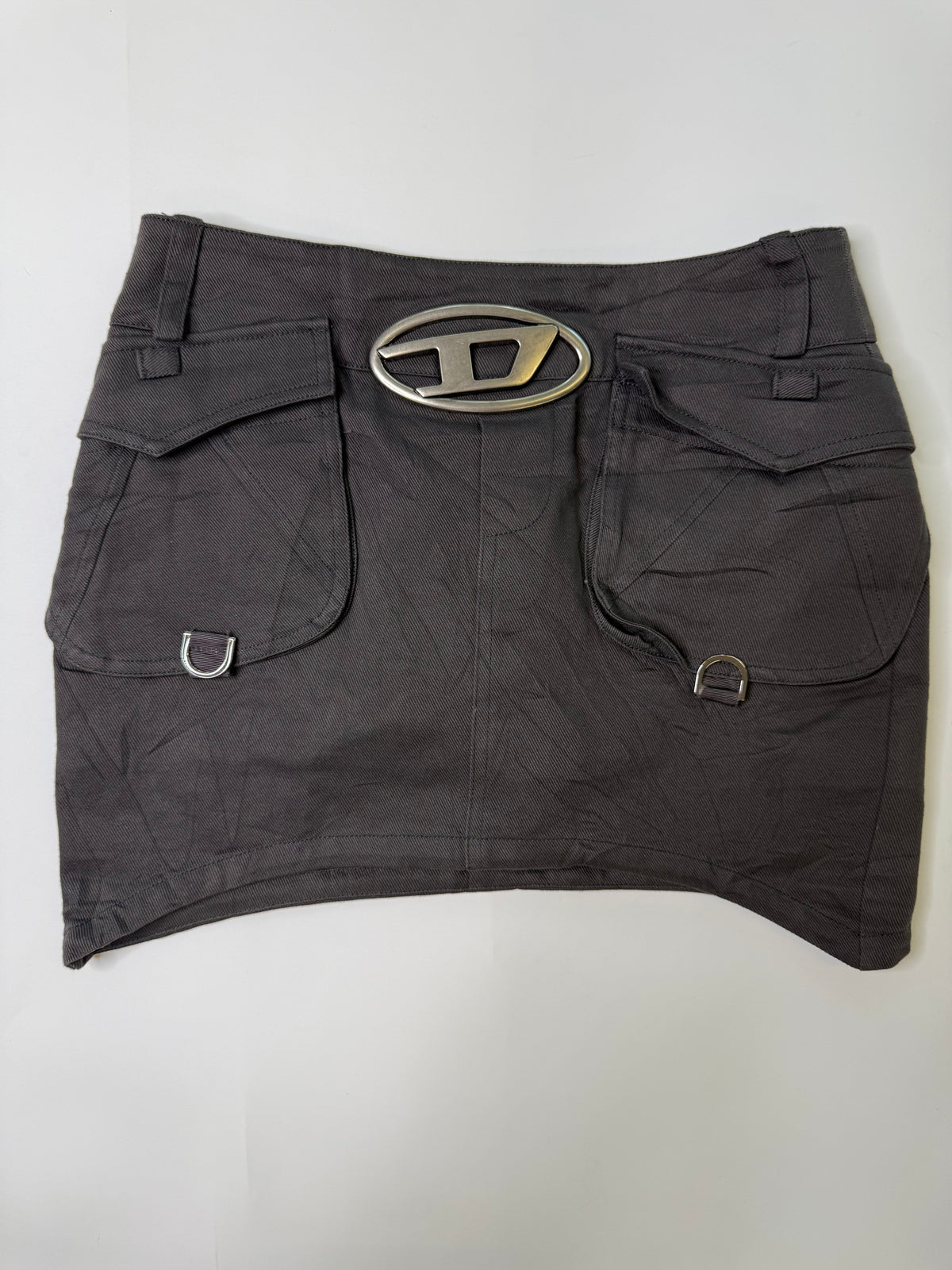DIESEL VINTAGE CARGO MINI SKIRT WITH LOGO BUCKLE (M)
