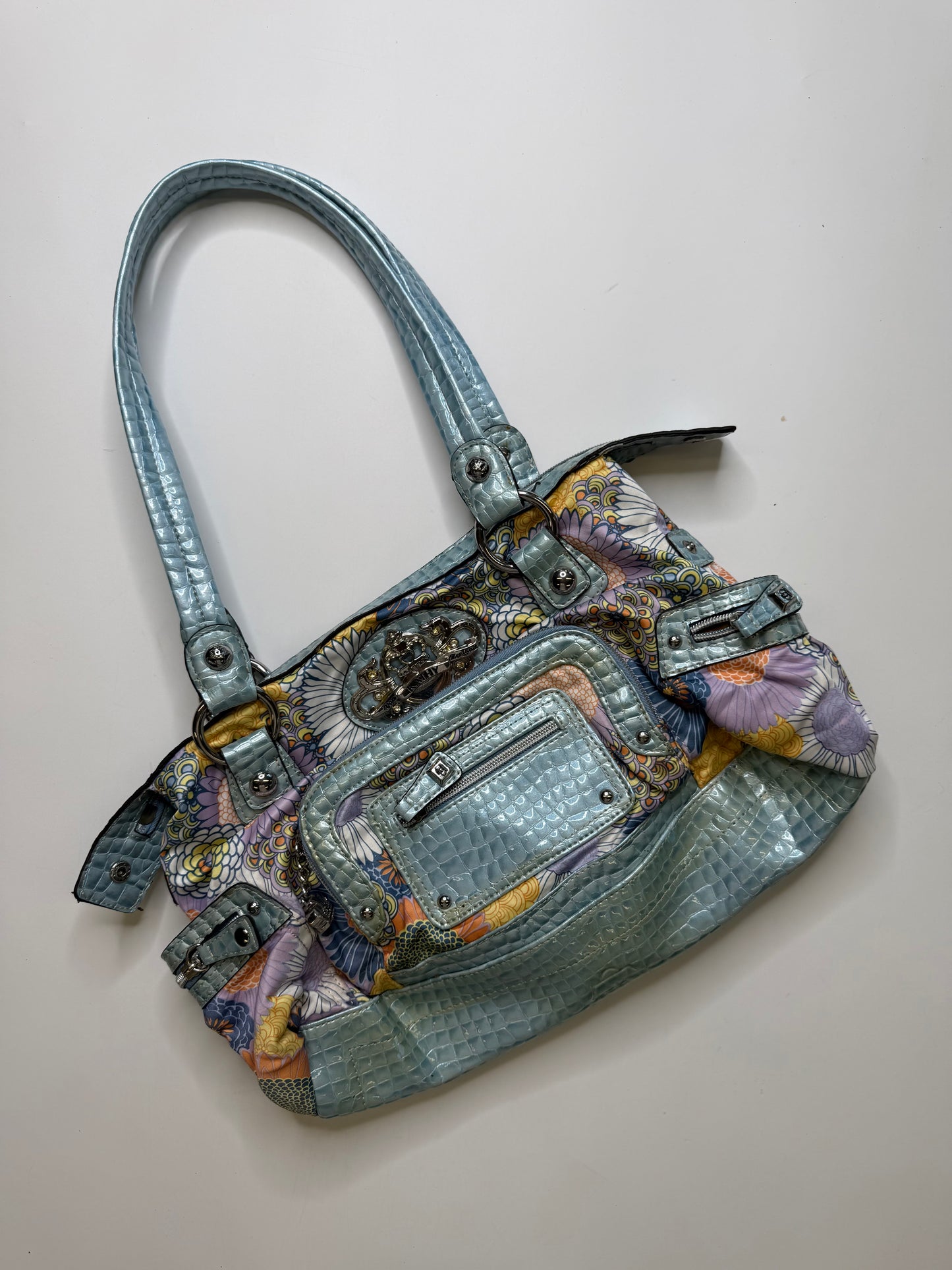 KATHY VAN ZEELAND FLORAL CROC BAG – BLUE