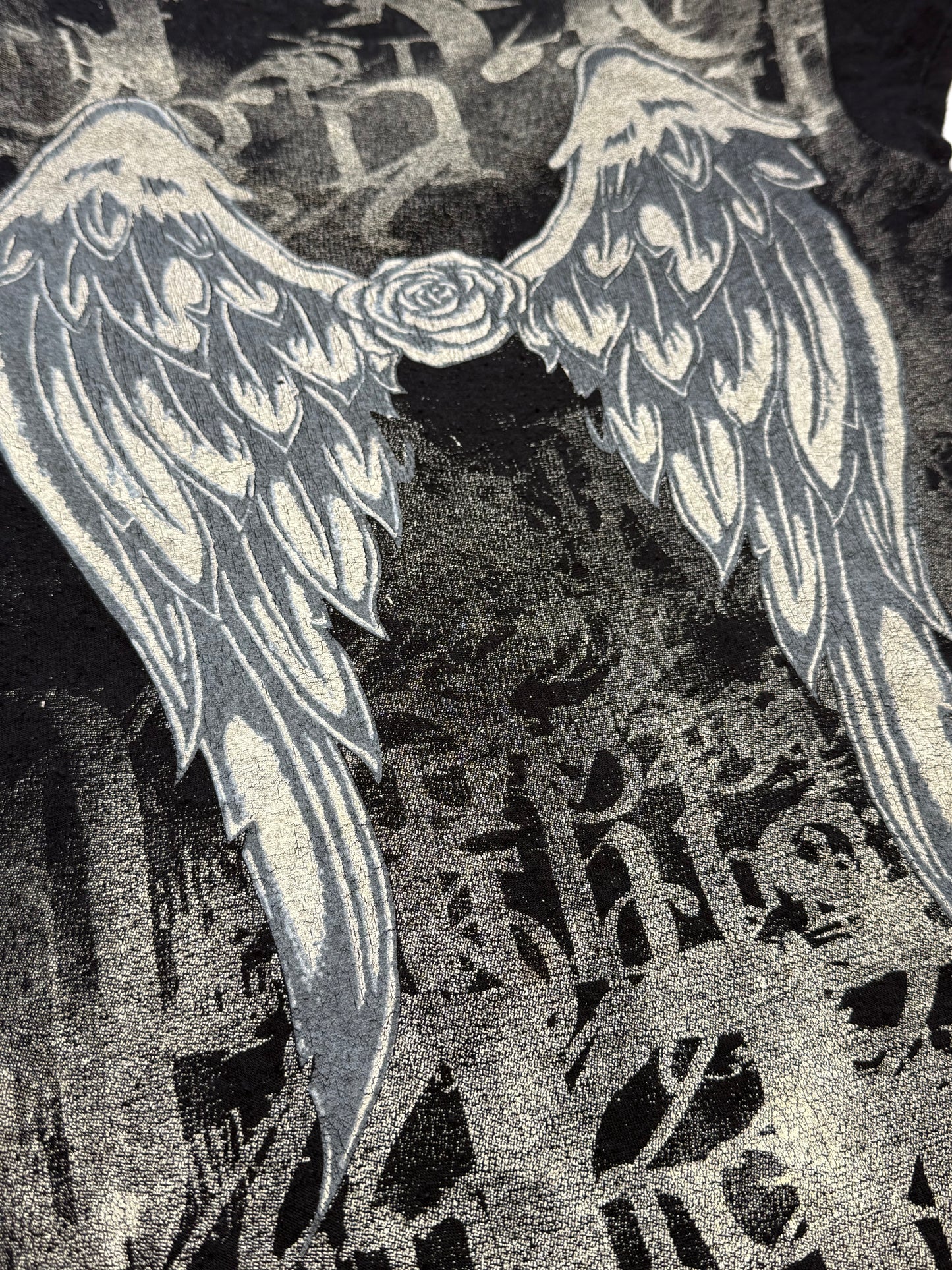 GOTHIC ANGEL WINGS ROSE BURNOUT TEE 2000s (M)