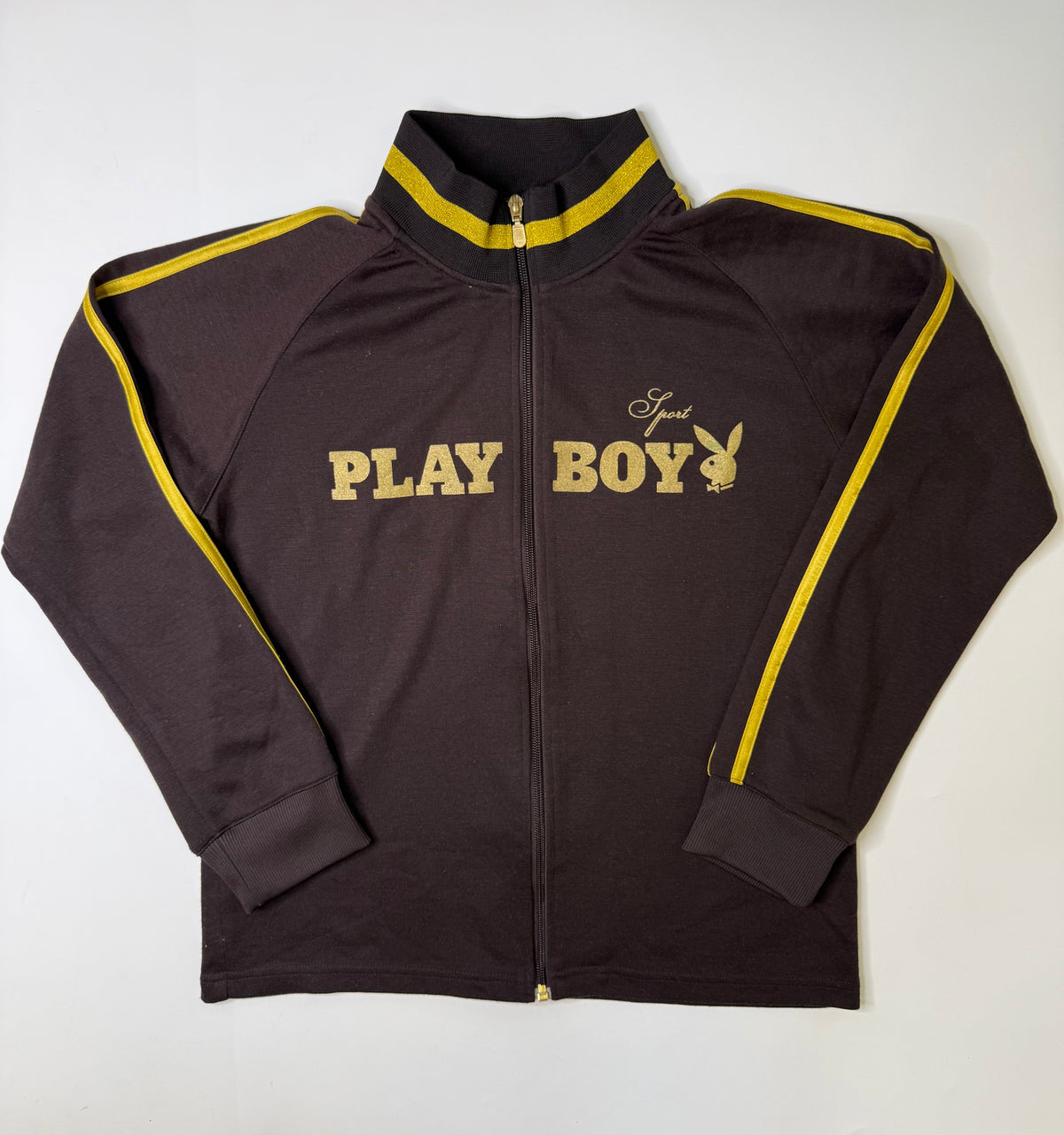 PLAYBOY SPORT GLITTER LOGO TRACK JACKET BROWN (L)