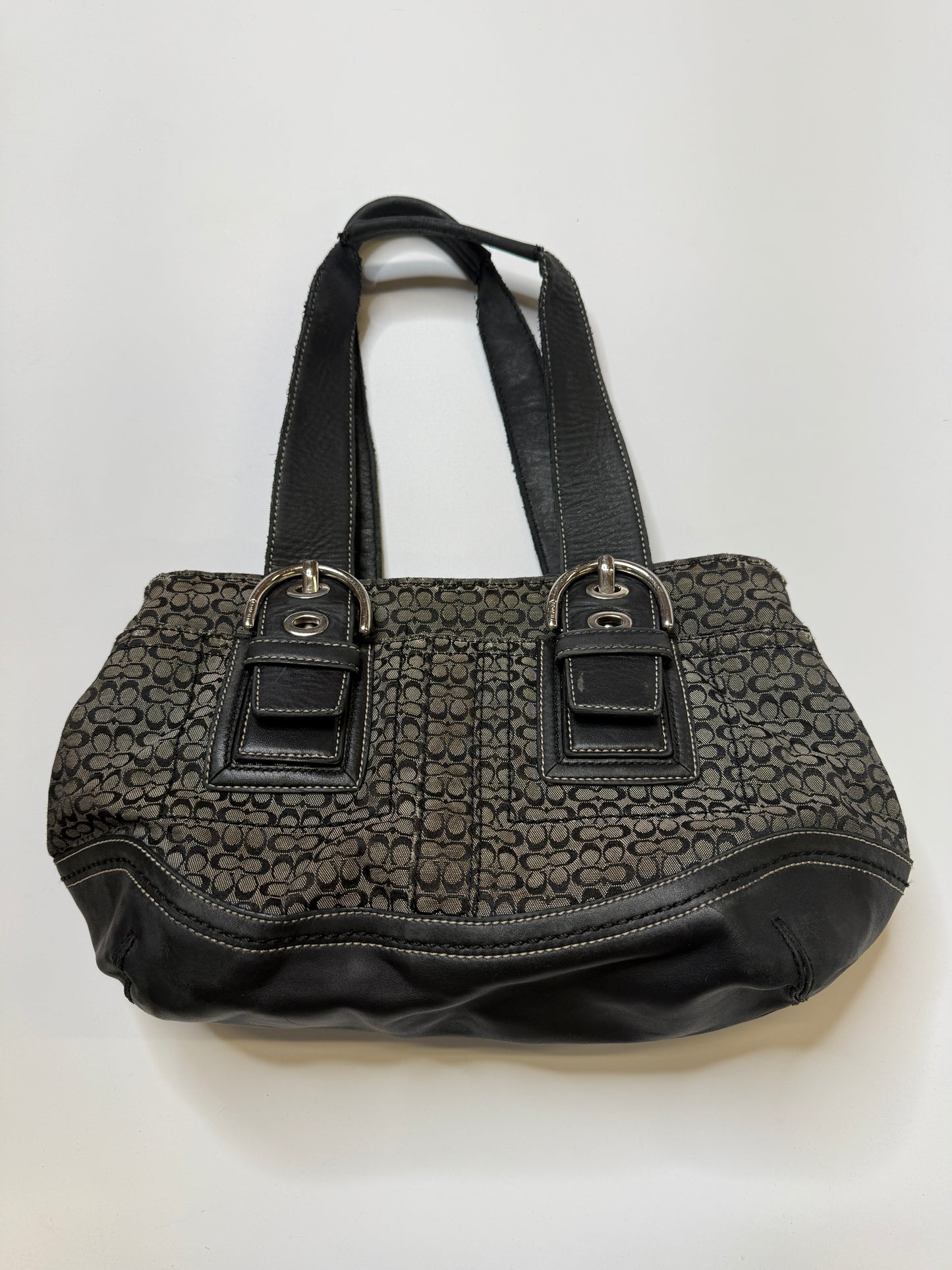 BLACK LEATHER COACH MONOGRAM PURSE