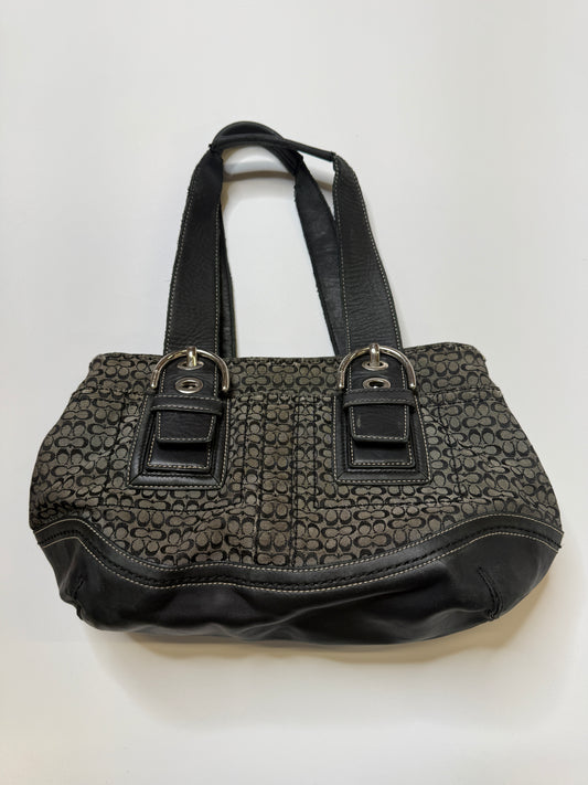 BLACK LEATHER COACH MONOGRAM PURSE
