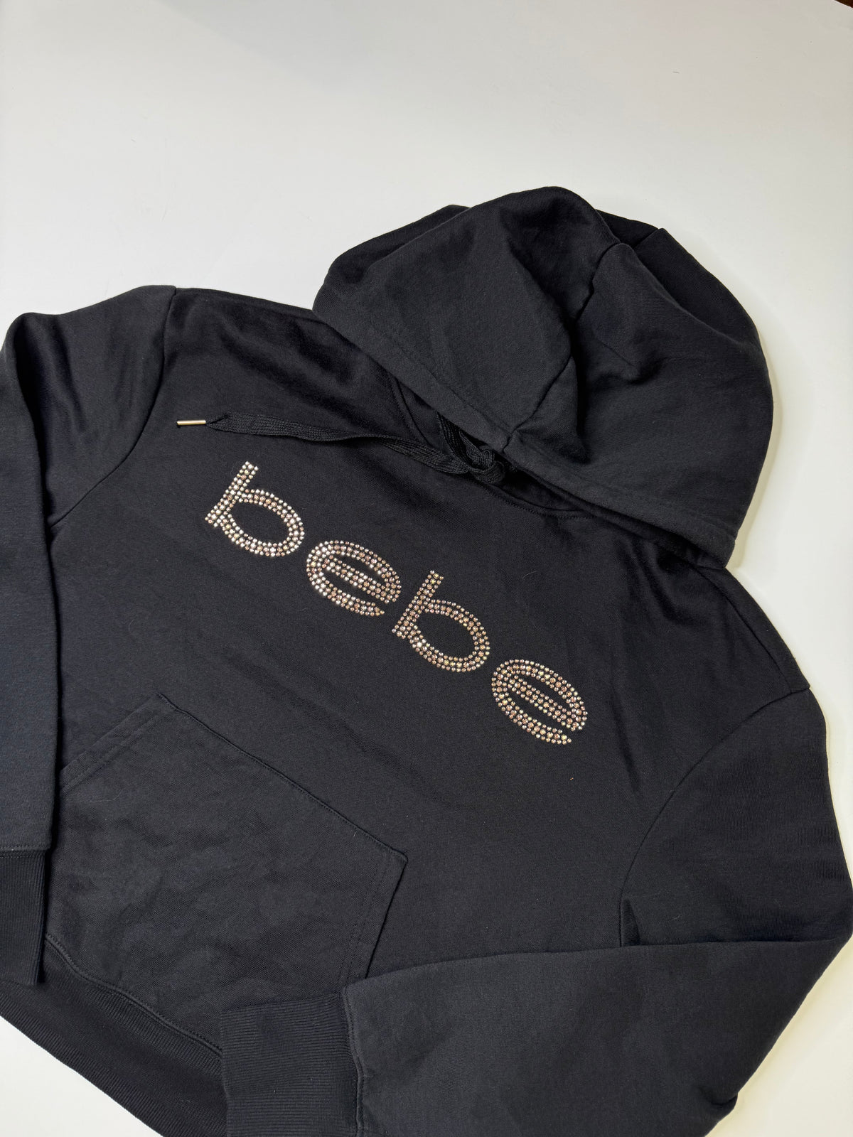BEBE RHINESTONE LOGO HOODIE BLACK (M)