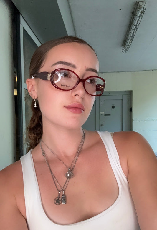 ROBERTO CAVALLI VINTAGE CRYSTAL EMBELLISHED BURGUNDY OPTICAL FRAMES