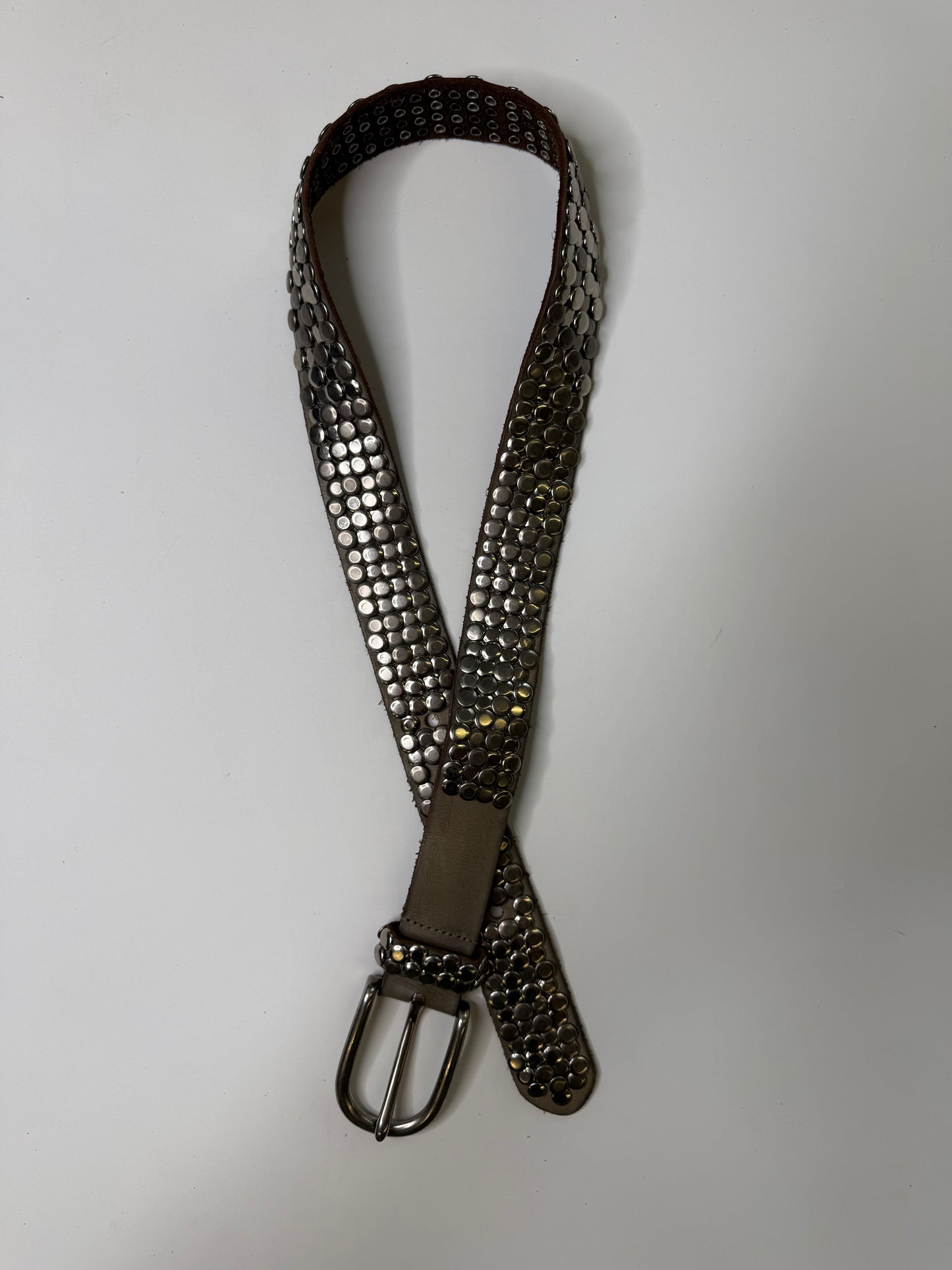 ALLOVER STUDDED LEATHER BELT GREY (M)